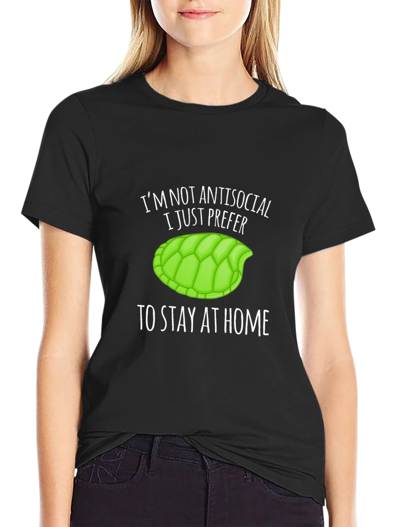 Black I'm Not Antisocial Turtle Graphic T-Shirt view 2