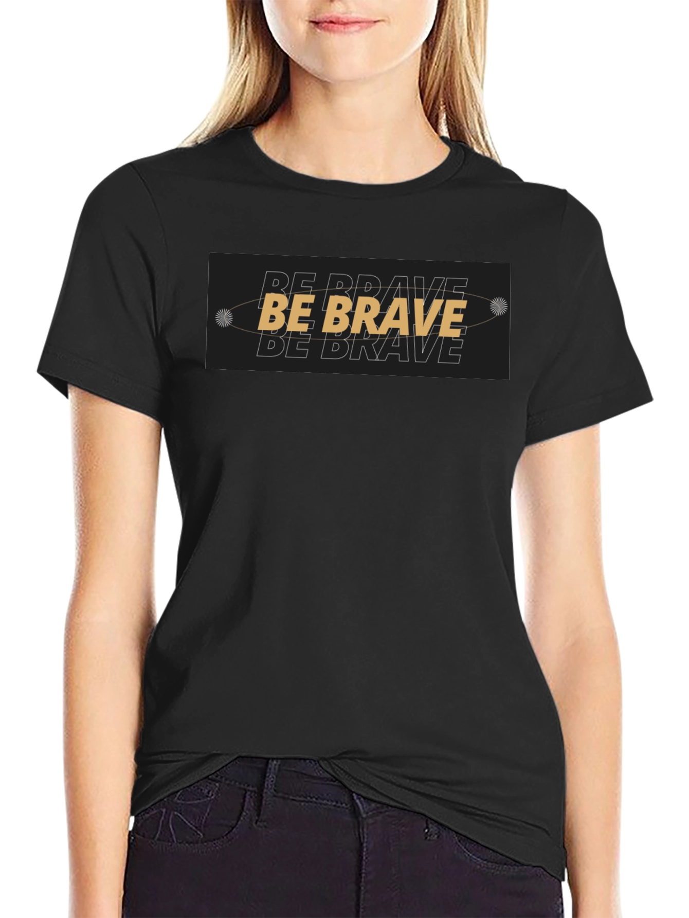 Black Be Brave Graphic Black T-Shirt view 2