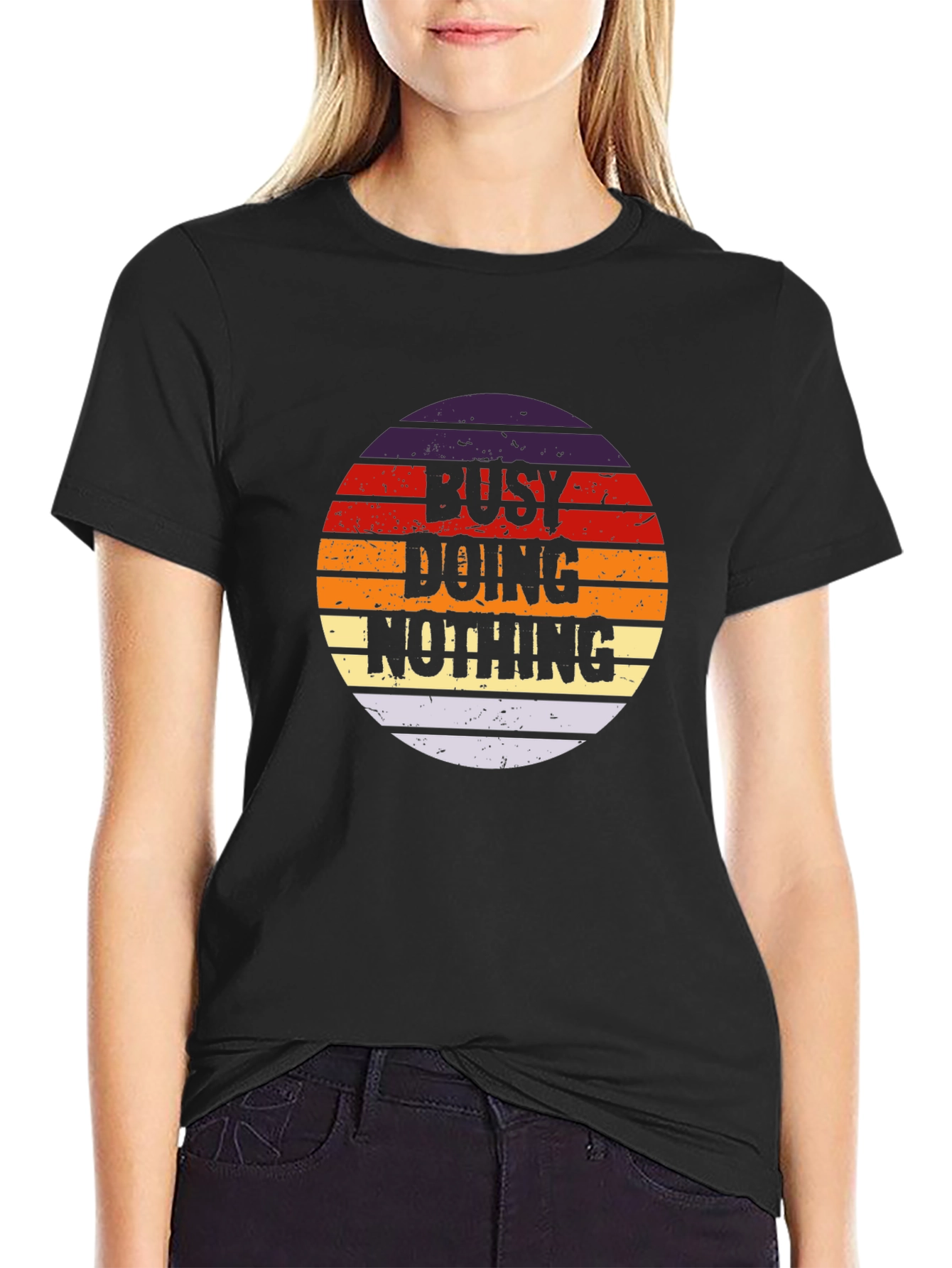 Black Busy Doing Nothing Retro Graphic Tee view 2