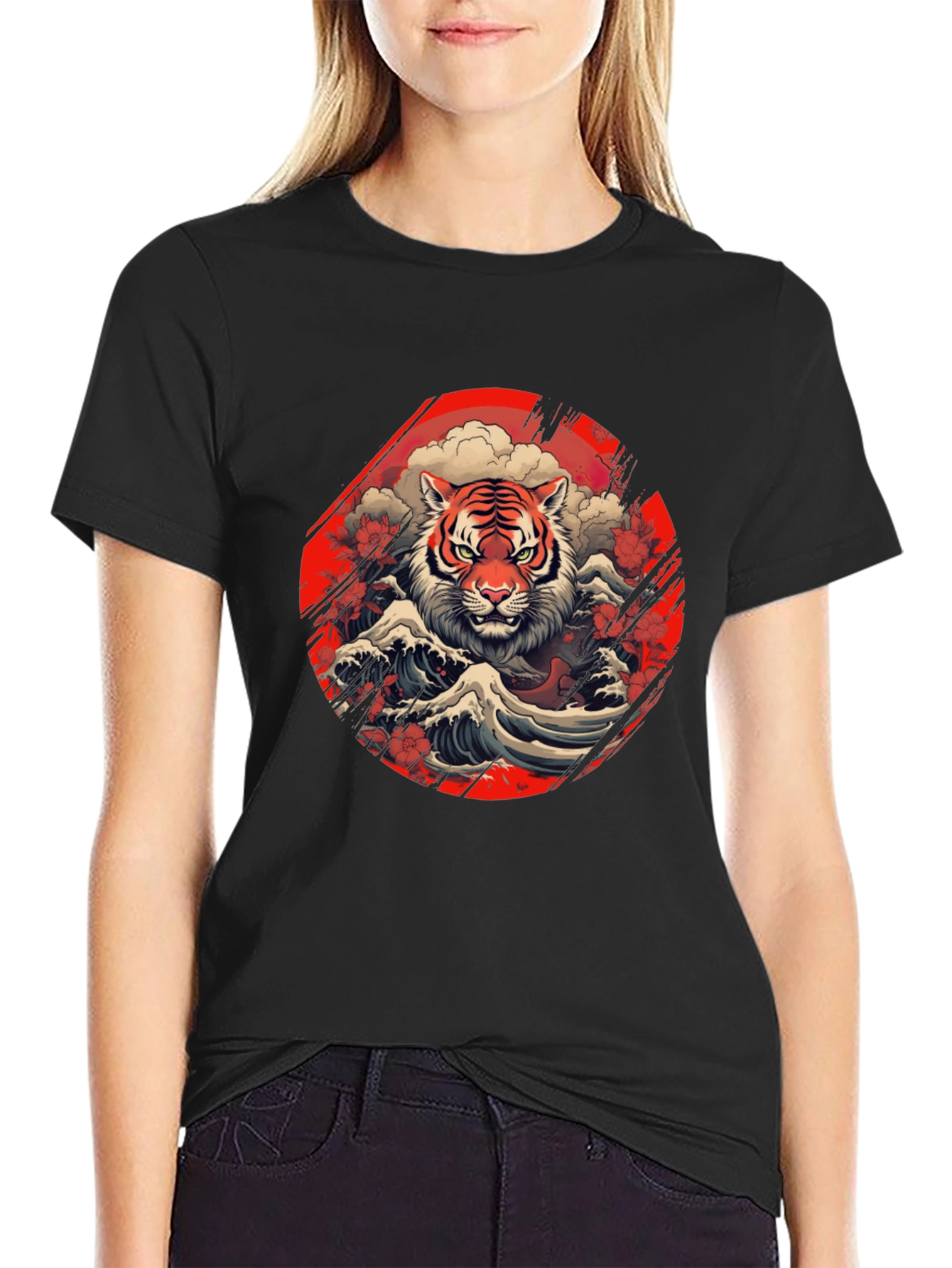 Black Tiger Wave Graphic Tee - Stylish Men's Black T-Shirt view 2