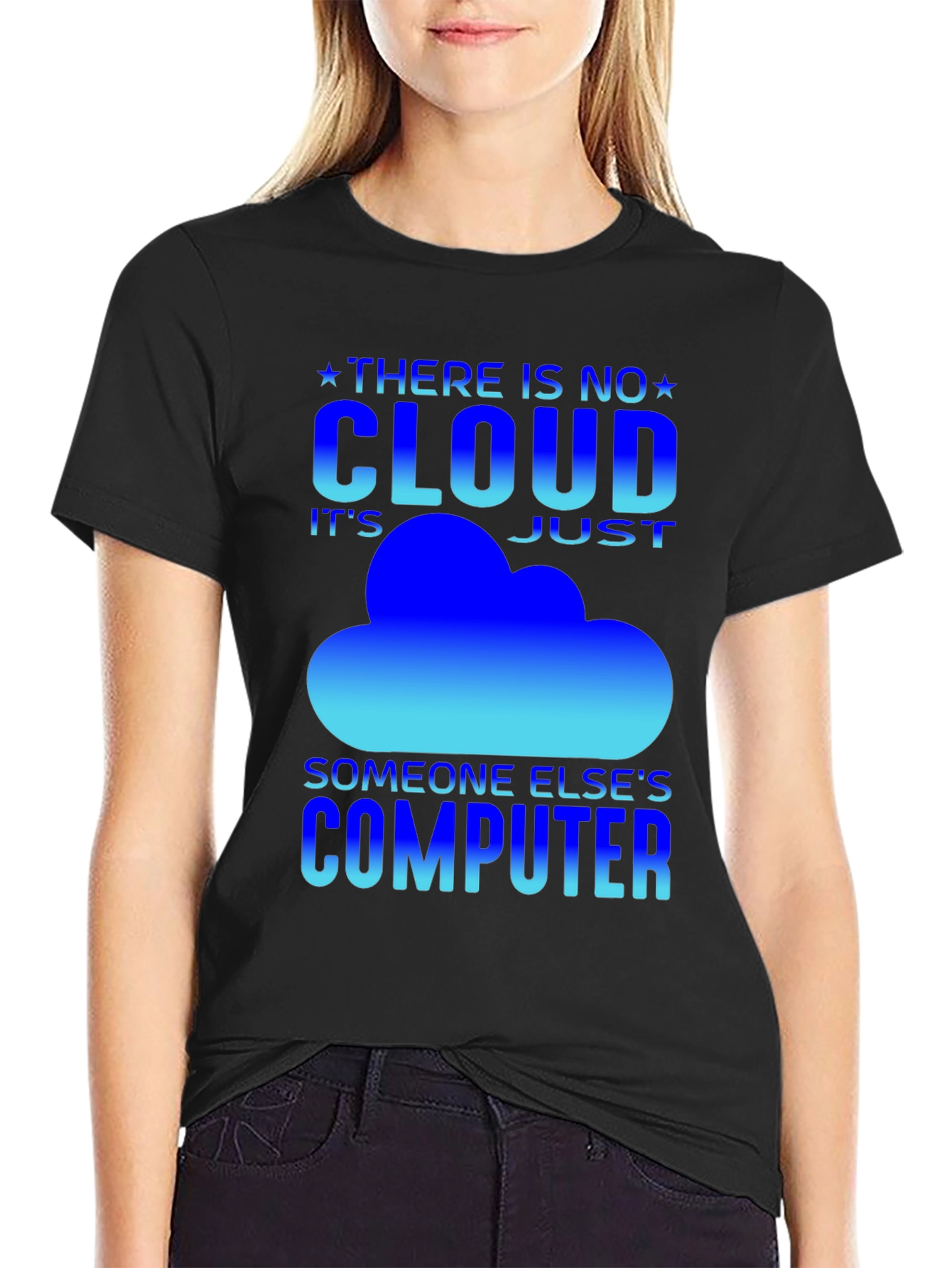 Black No Cloud Funny IT T-Shirt view 2