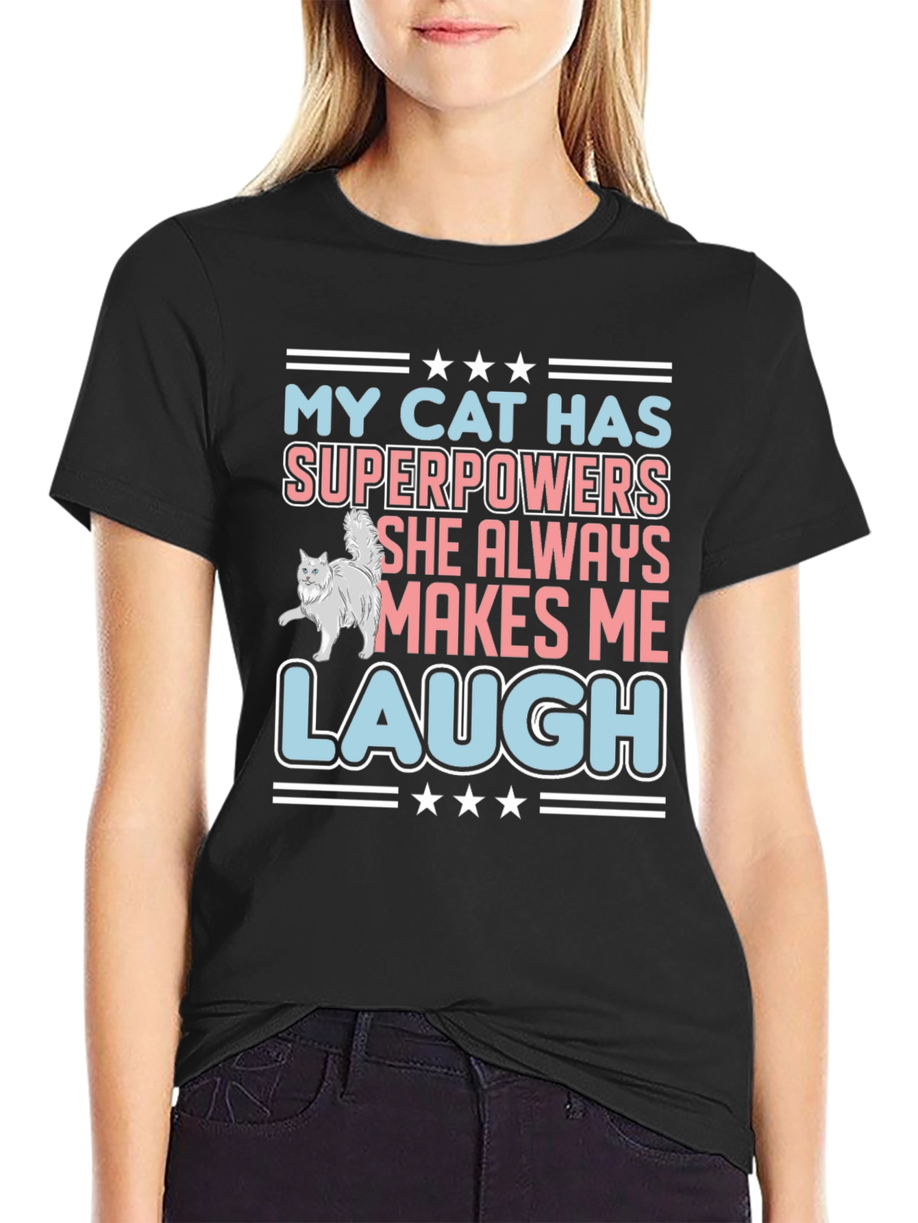 Black Funny Cat Superpowers T-Shirt view 2