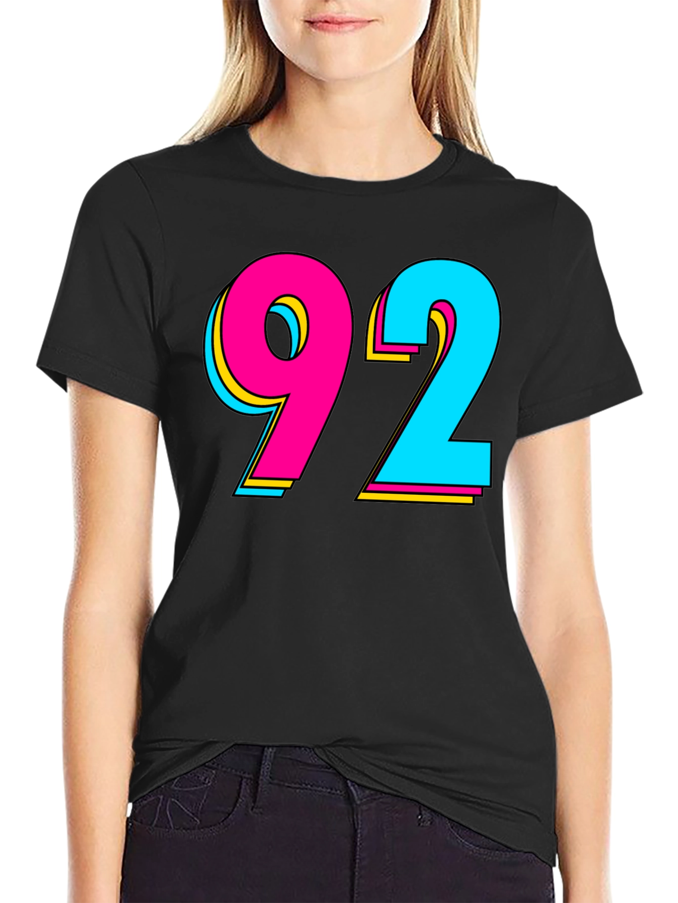 Black Retro 92 Graphic T-Shirt - Black Cotton Blend view 2