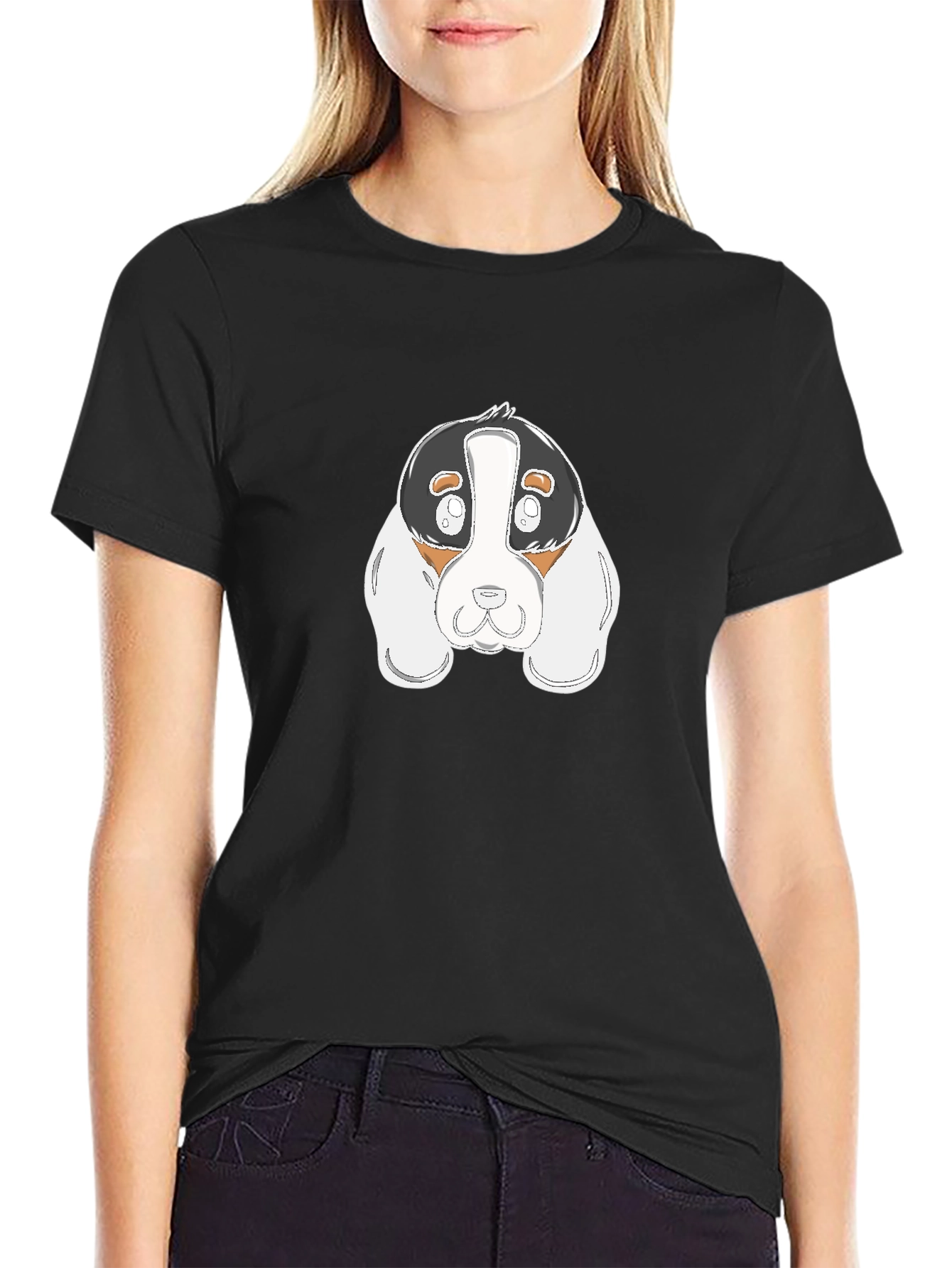 Black Cartoon Dog Graphic Black T-Shirt view 2