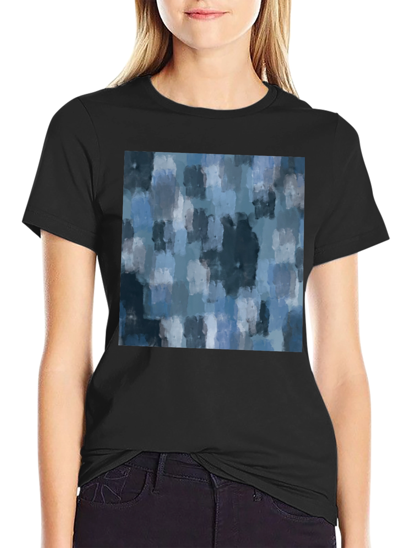 Black Abstract Watercolor Pattern T-Shirt view 2