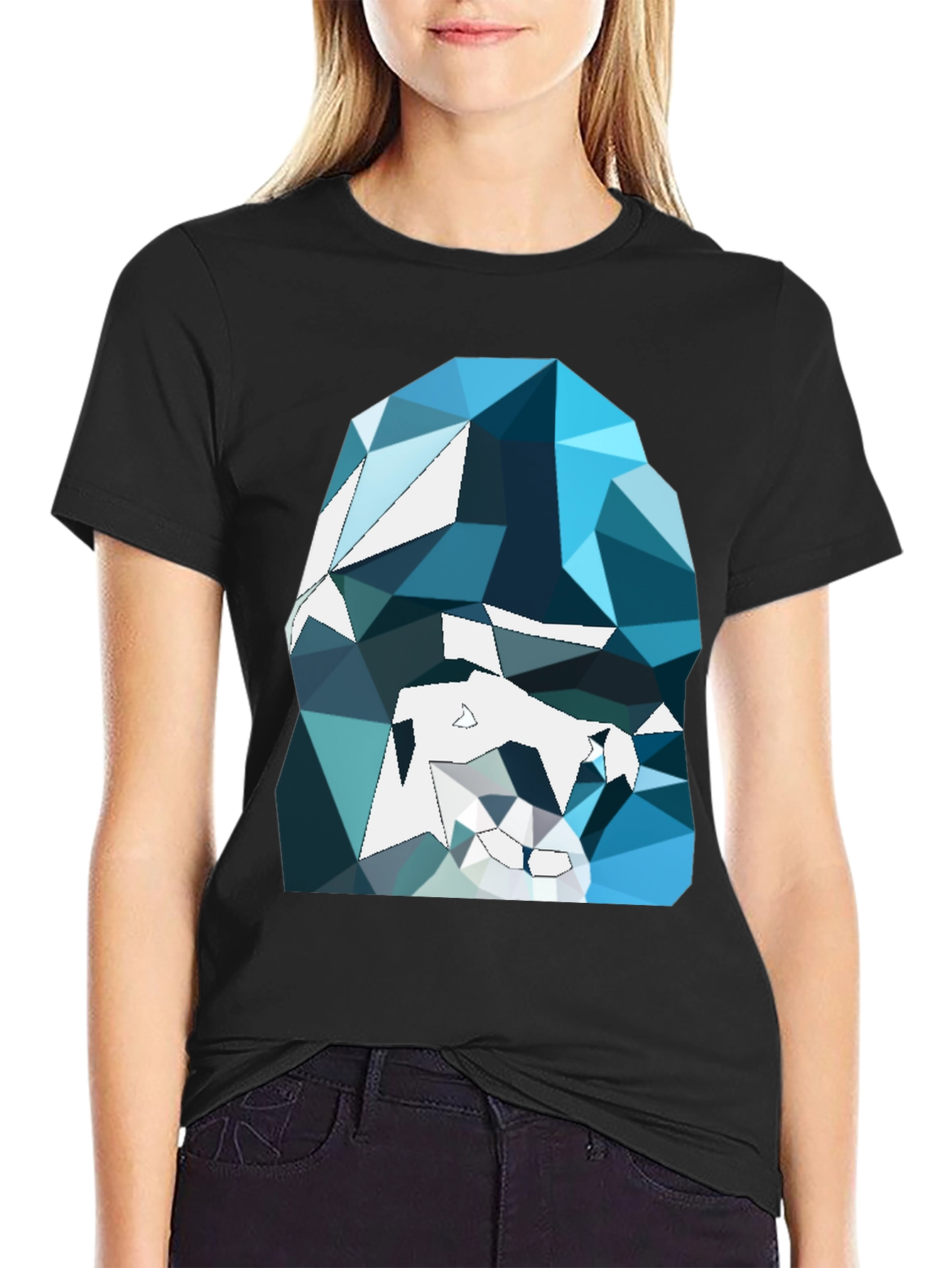 Black Abstract Geometric Gorilla Graphic Tee - Black view 2