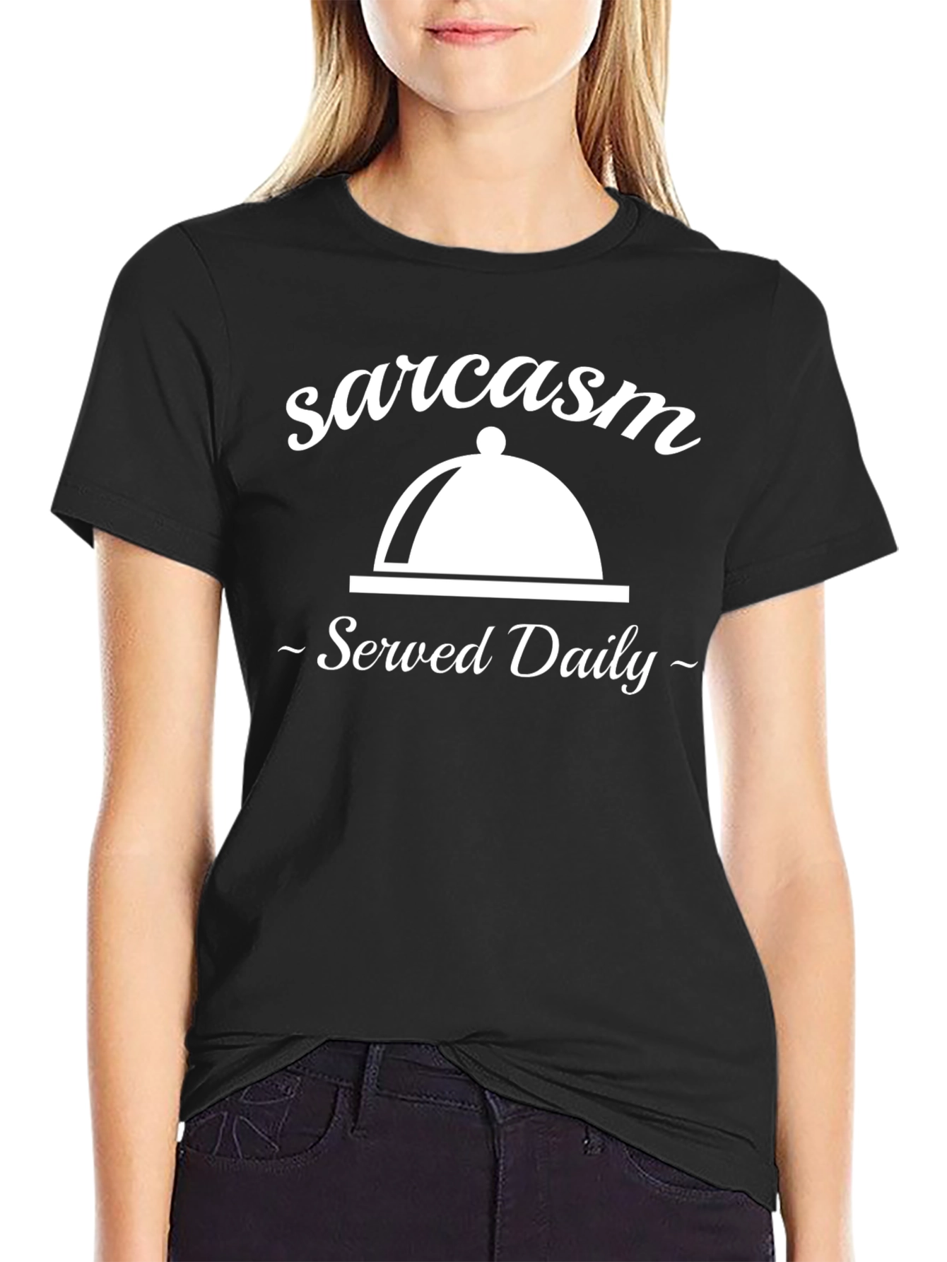 Black Sarcasm Served Daily Graphic Tee view 2