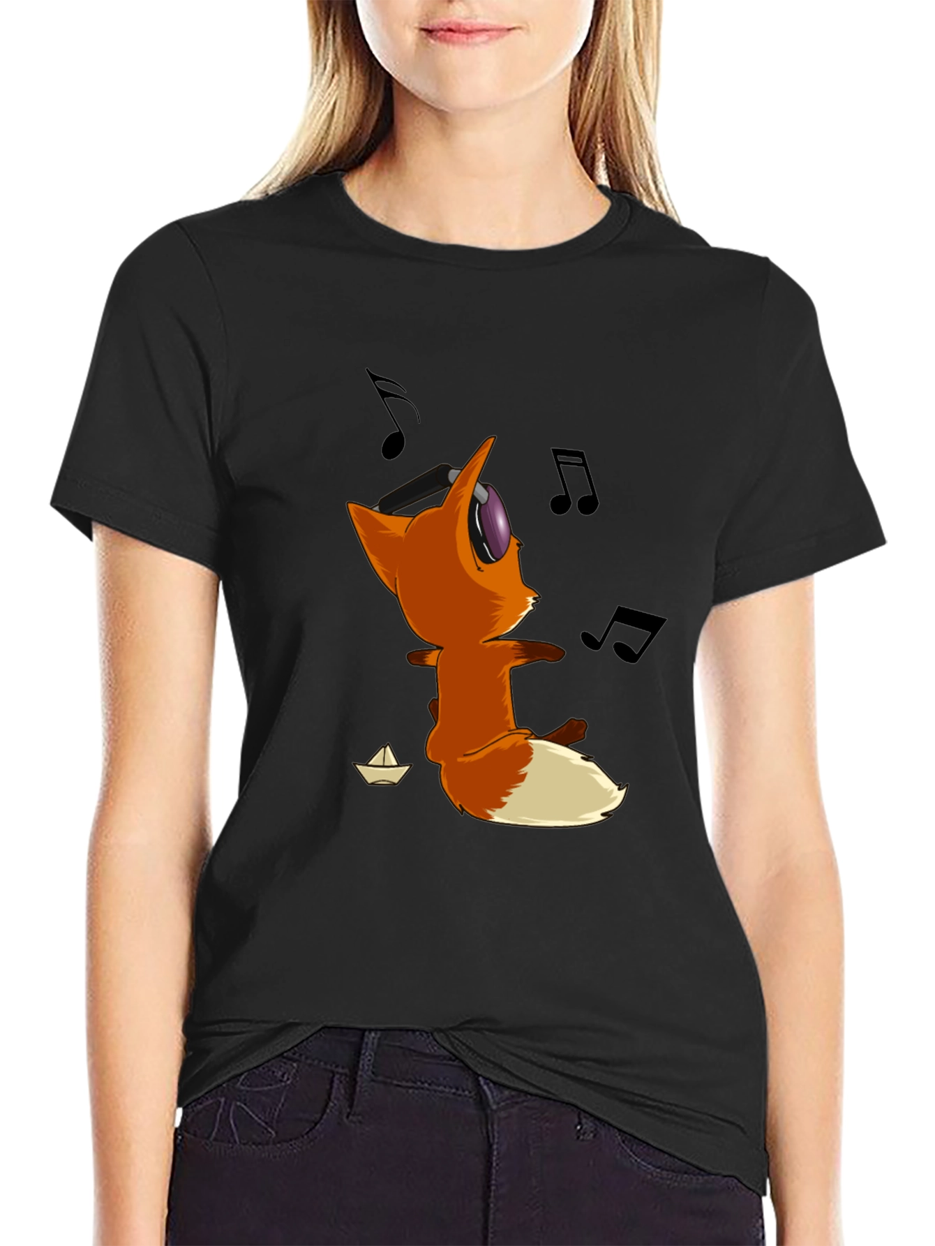 Black Cartoon Fox T-Shirt - Fun & Stylish Tee view 2