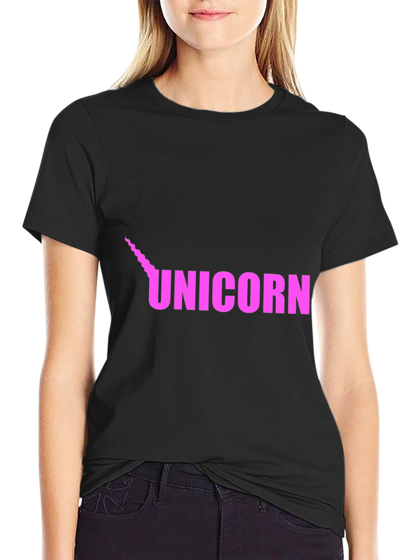 Black Unicorn Graphic Tee - Pink on Black view 2
