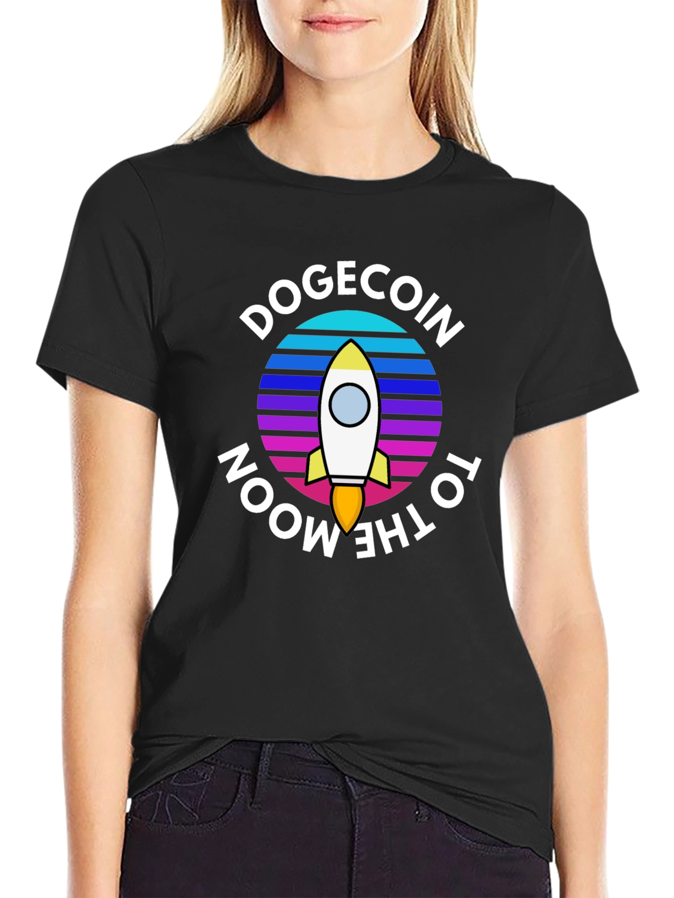 Black Dogecoin To The Moon Black T-Shirt view 2