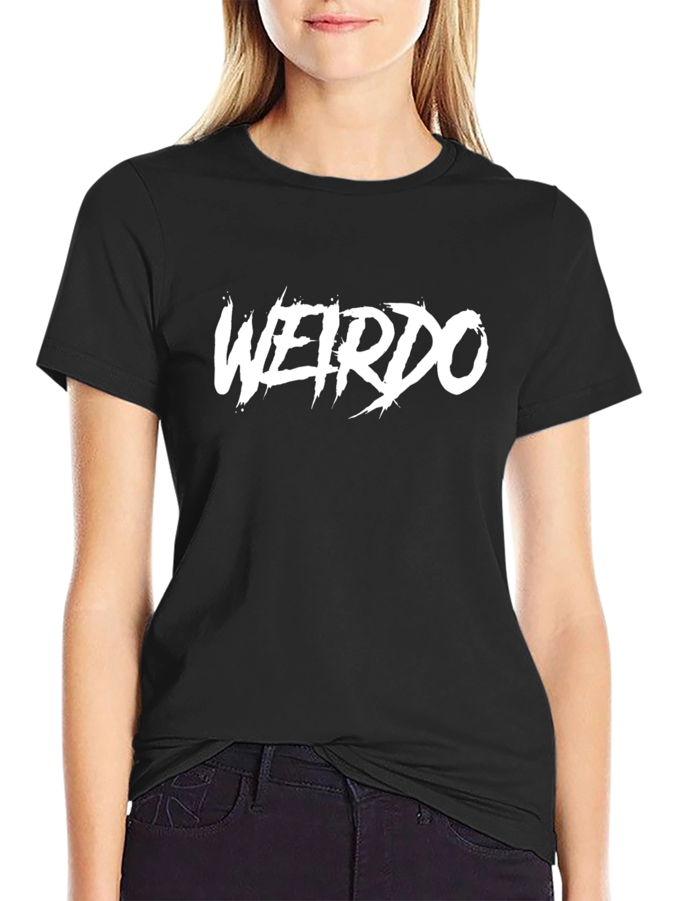 Black Weirdo Graphic Tee - Black Cotton Blend T-Shirt view 2
