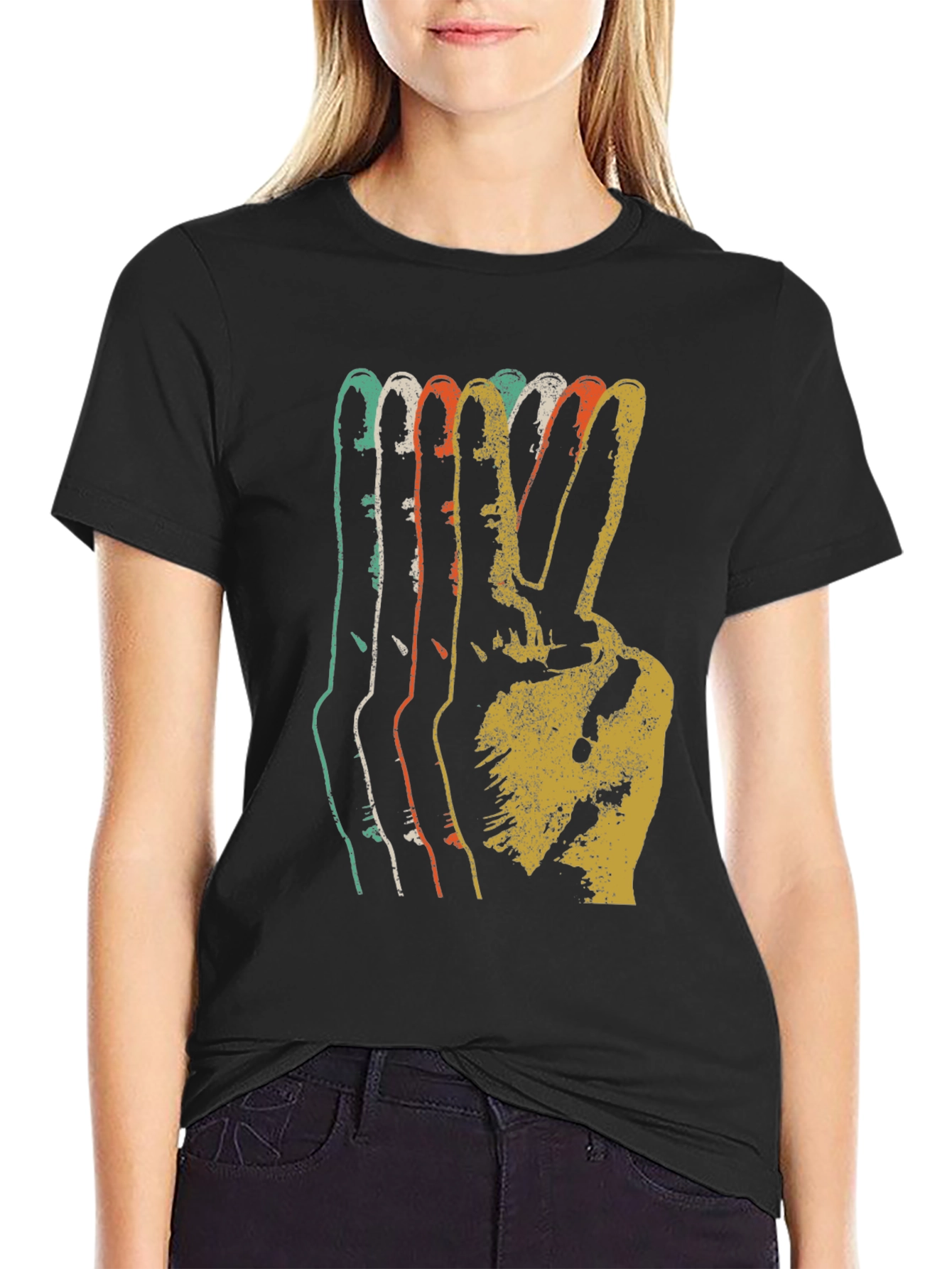 Black Retro Peace Sign Graphic T-Shirt - Vintage Style view 2