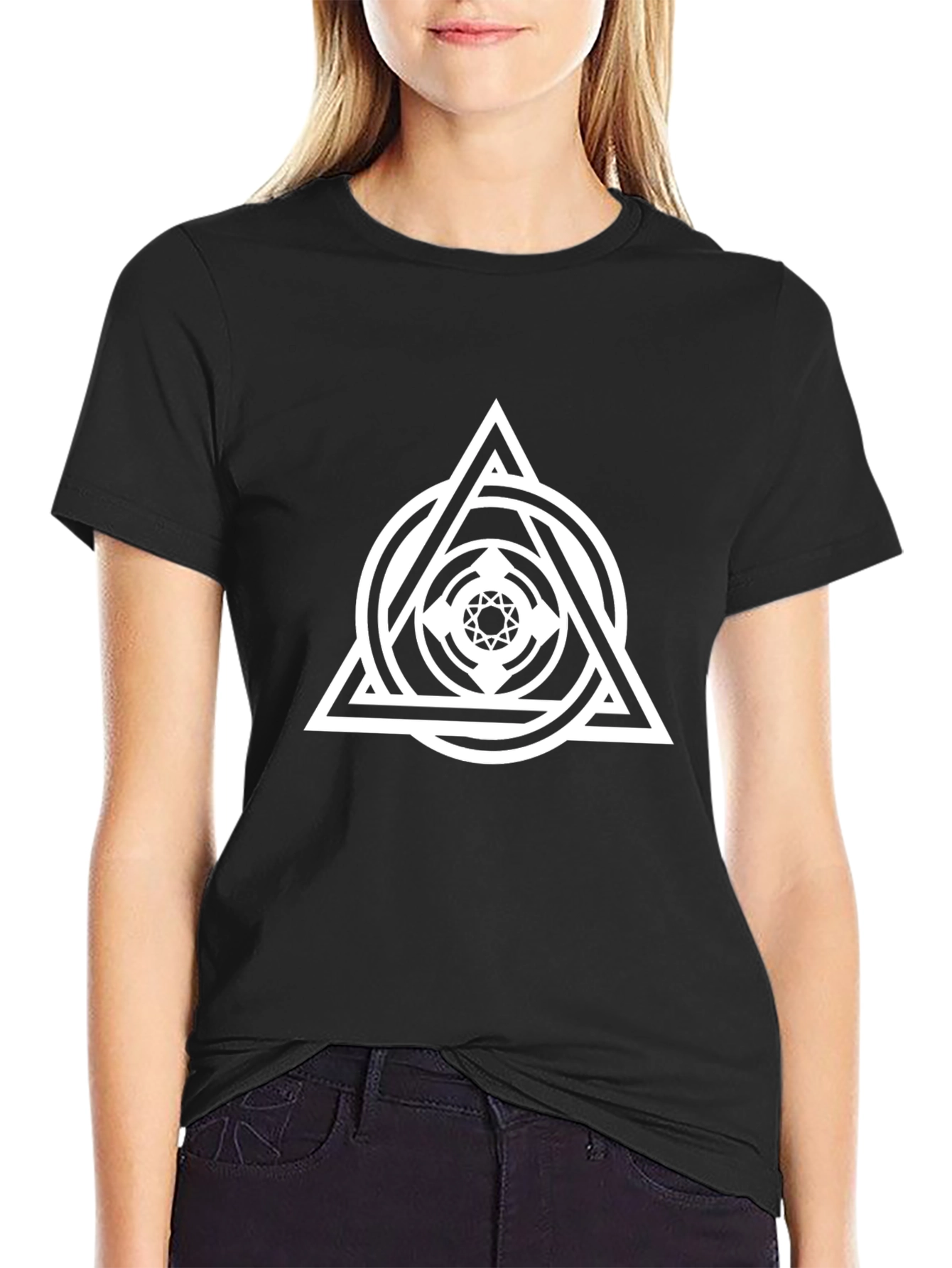Black Geometric Symbol Graphic Black T-Shirt view 2