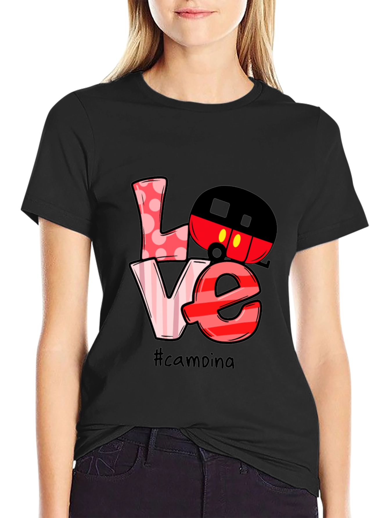 Black Love Camping Mickey Mouse T-Shirt view 2