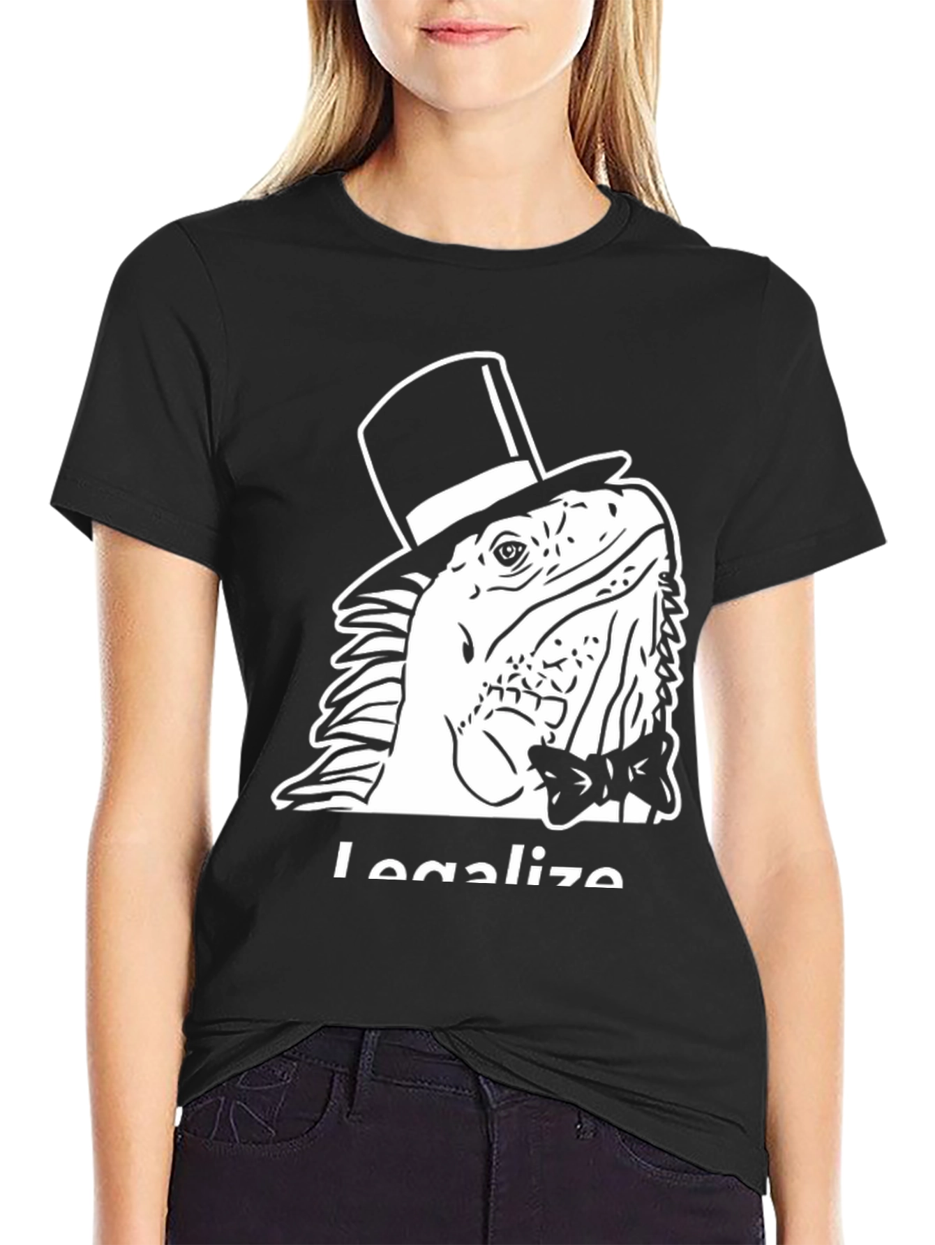 Black Iguana Top Hat Bow Tie Graphic Tee - Legalize Fun! view 2