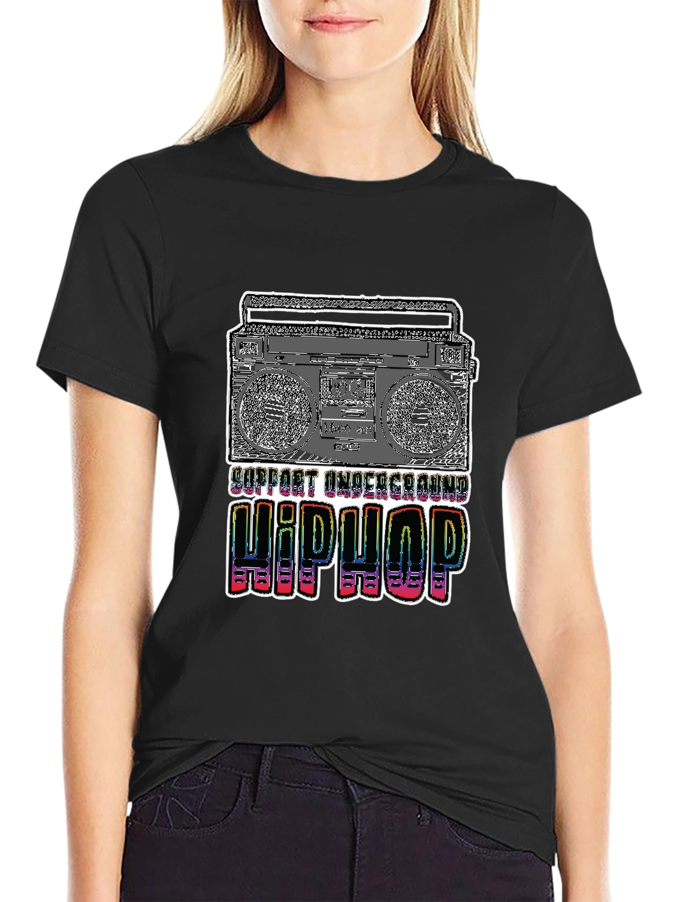 Black Underground Hip Hop Boombox Graphic Tee view 2