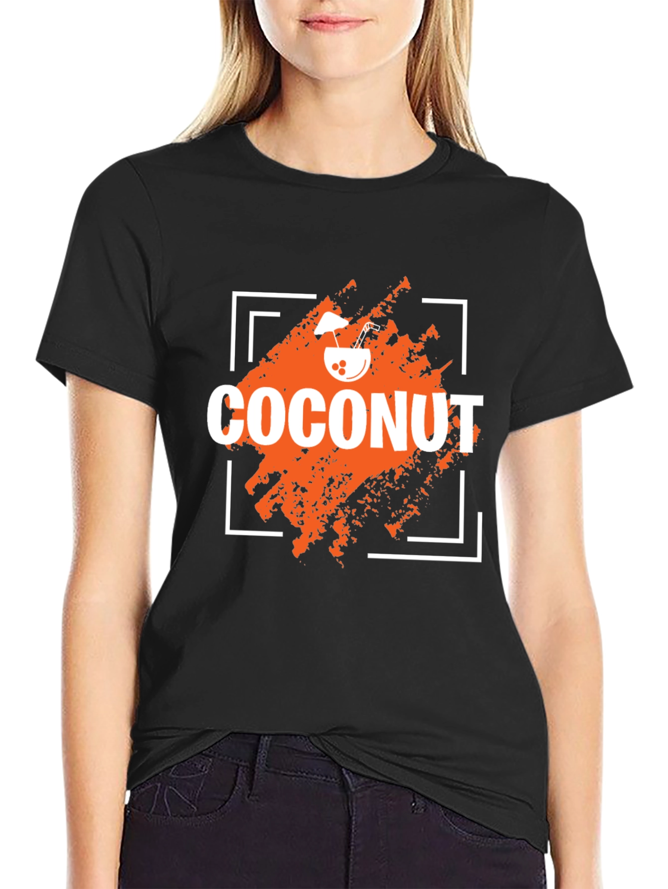Black Coconut Graphic Print Crew Neck T-Shirt view 2