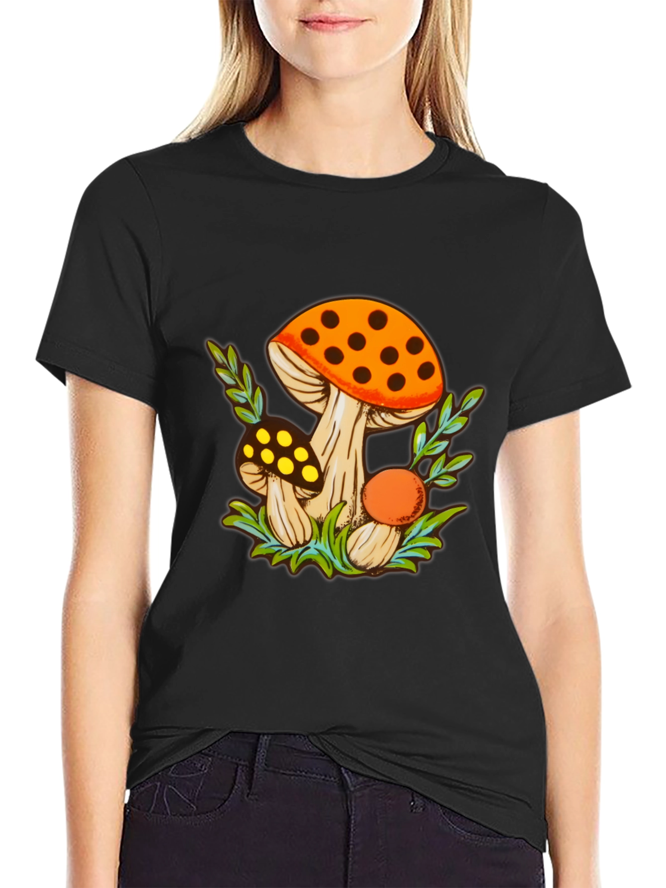 Black Mushroom Graphic Tee - Funky Fungi Design view 2