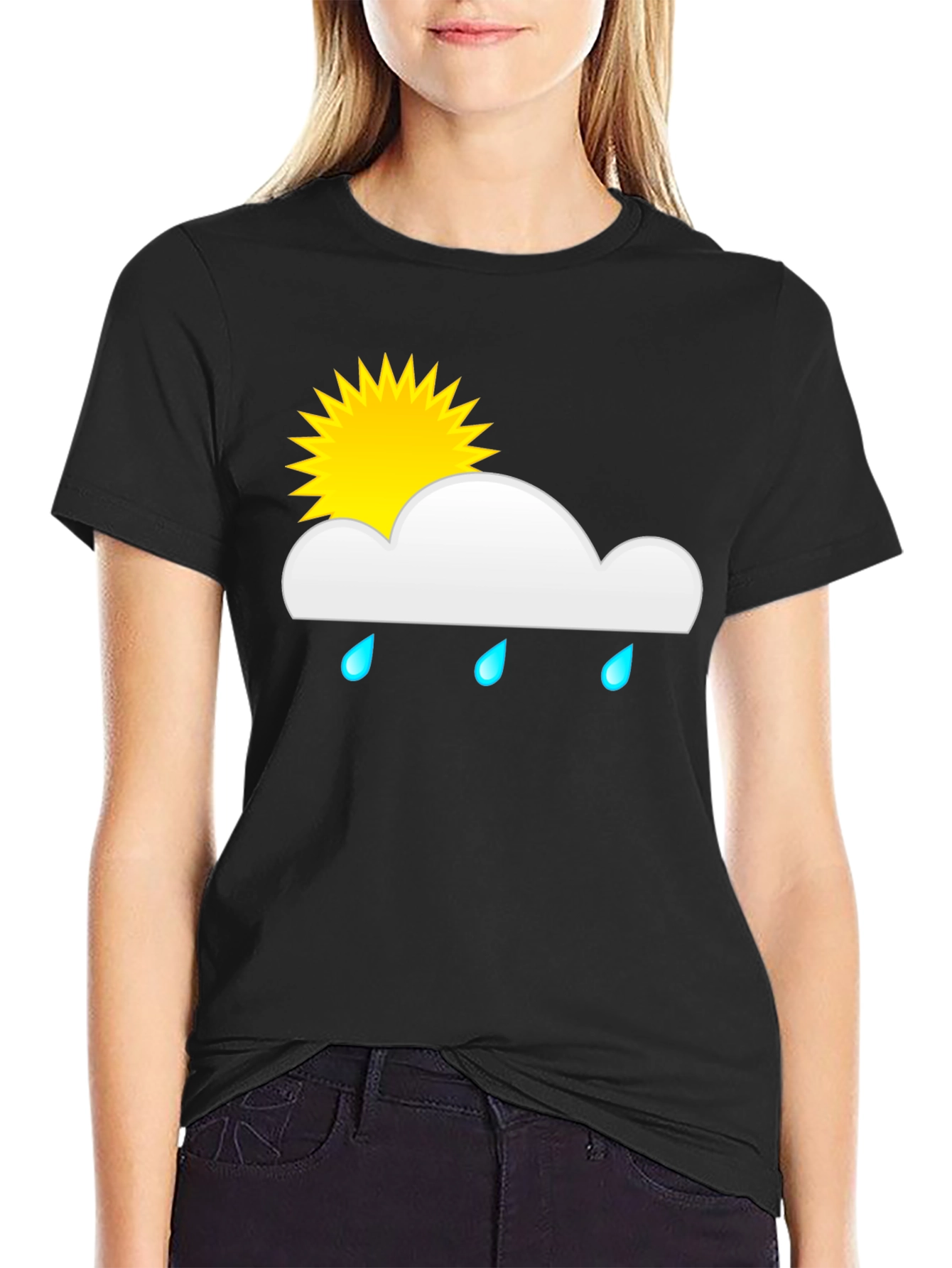 Black Rainy Day Sun Graphic Tee - Black Cotton T-Shirt view 2