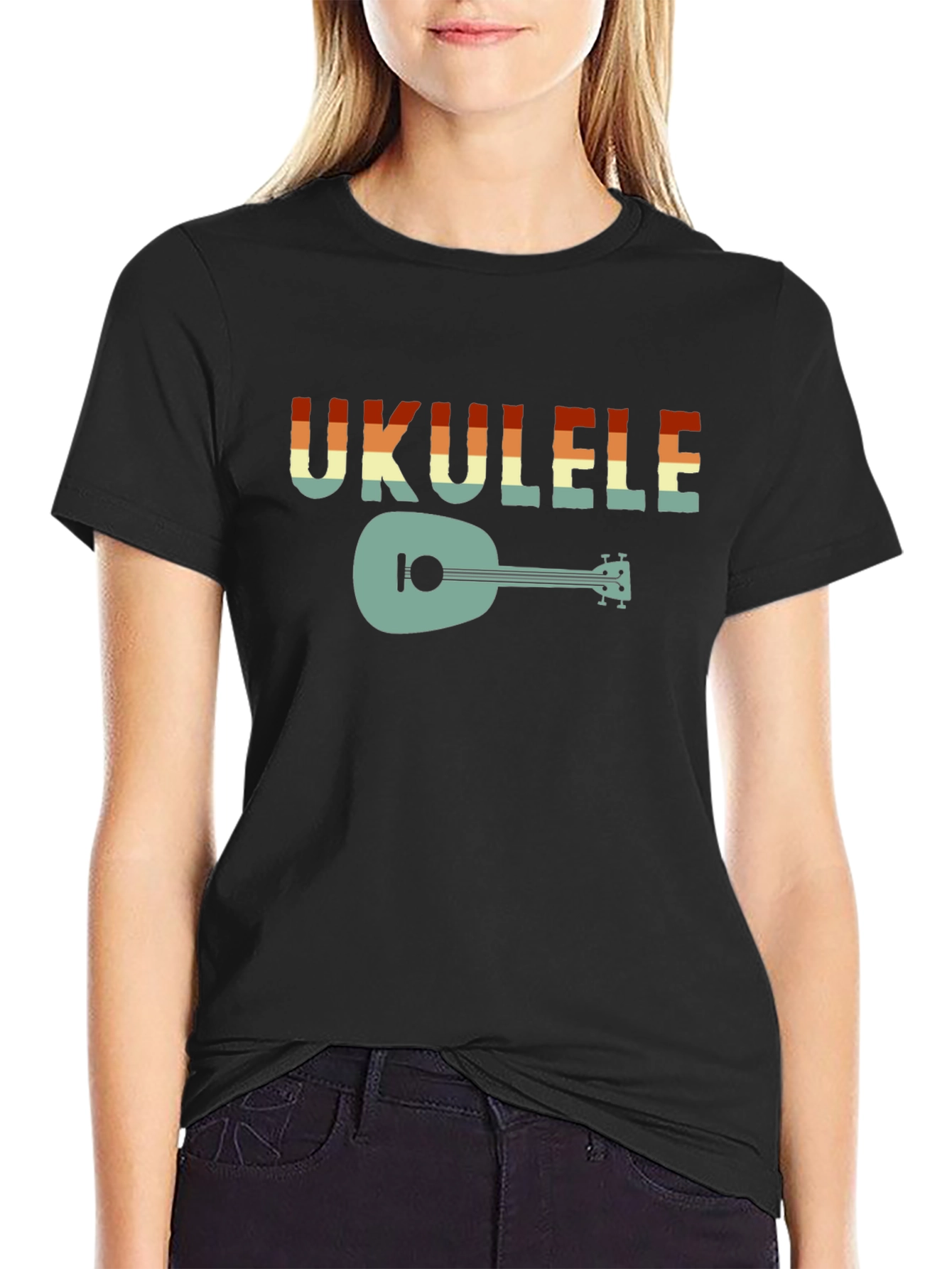 Black Retro Ukulele Graphic T-Shirt view 2