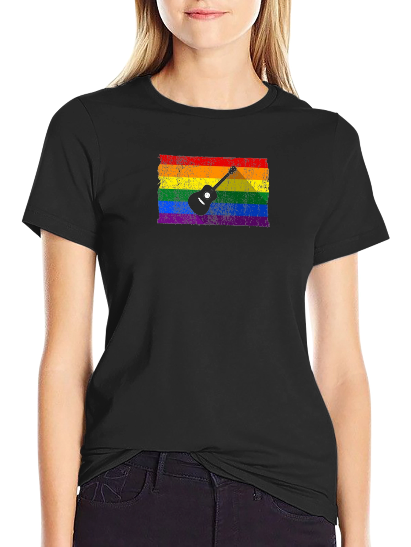 Black Rainbow Guitar Pride T-Shirt view 2