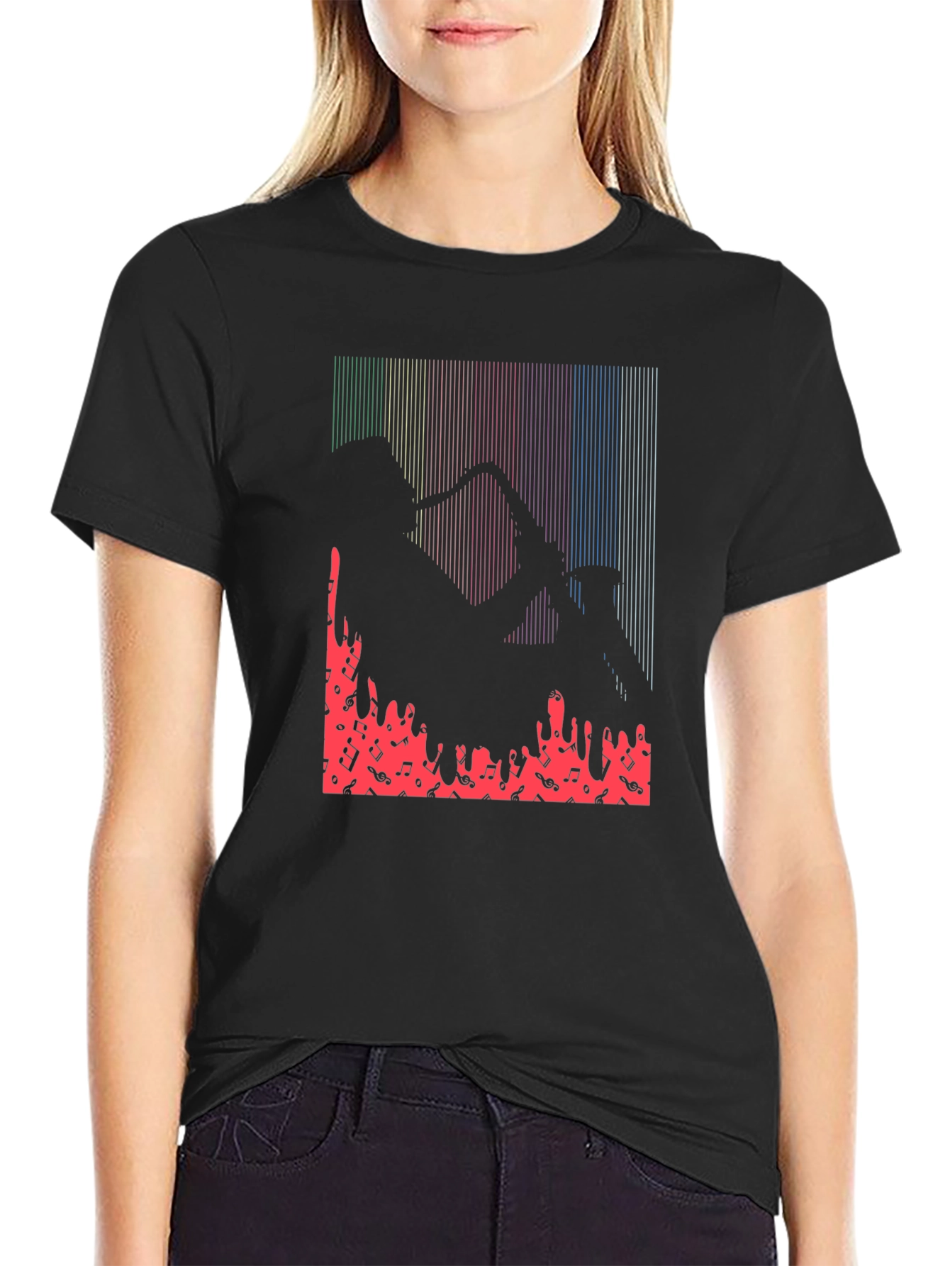 Black Saxophone Player Graphic Print T-Shirt view 2