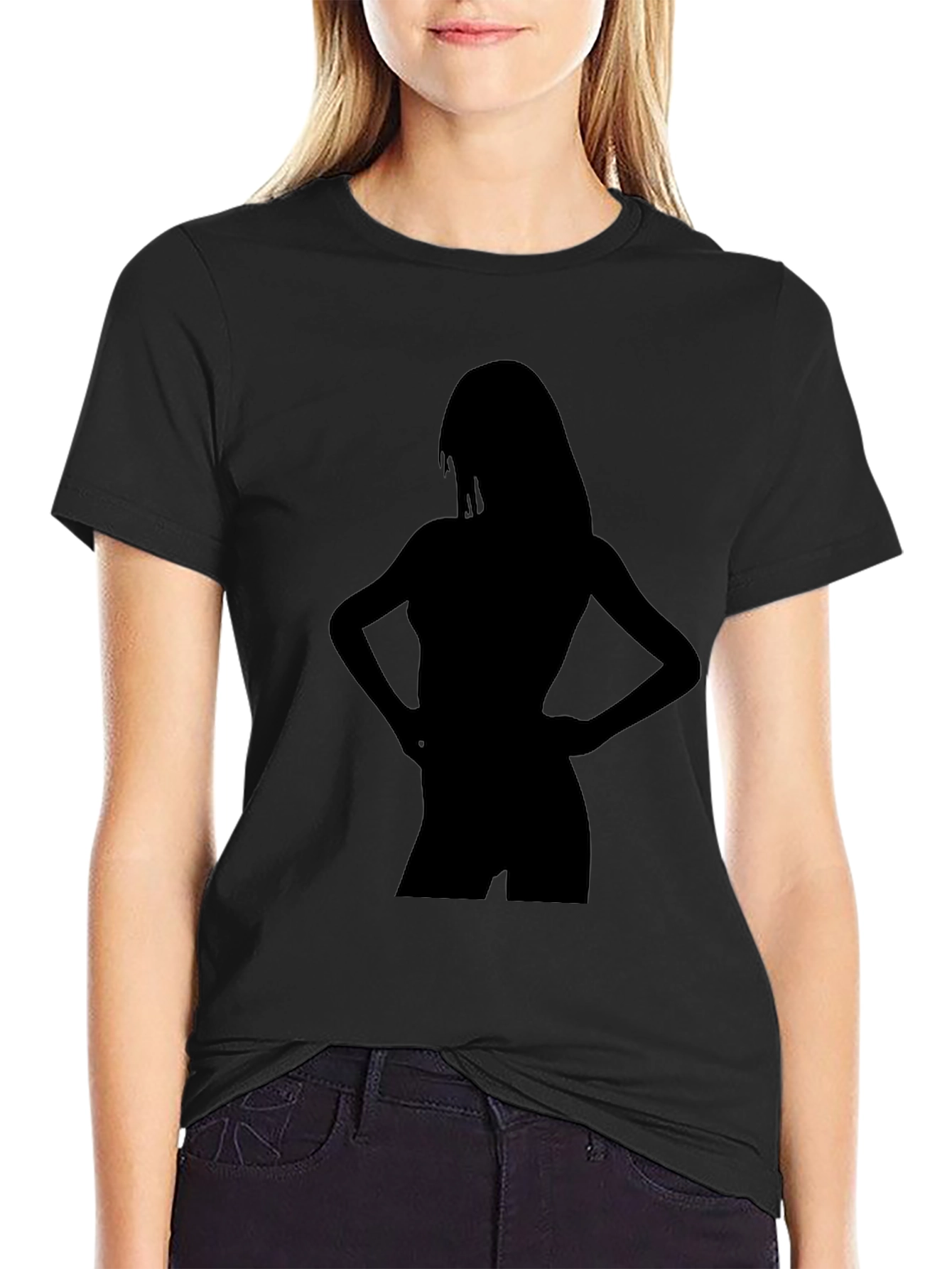 Black Silhouette Graphic Tee - Sleek Black Cotton T-Shirt view 2
