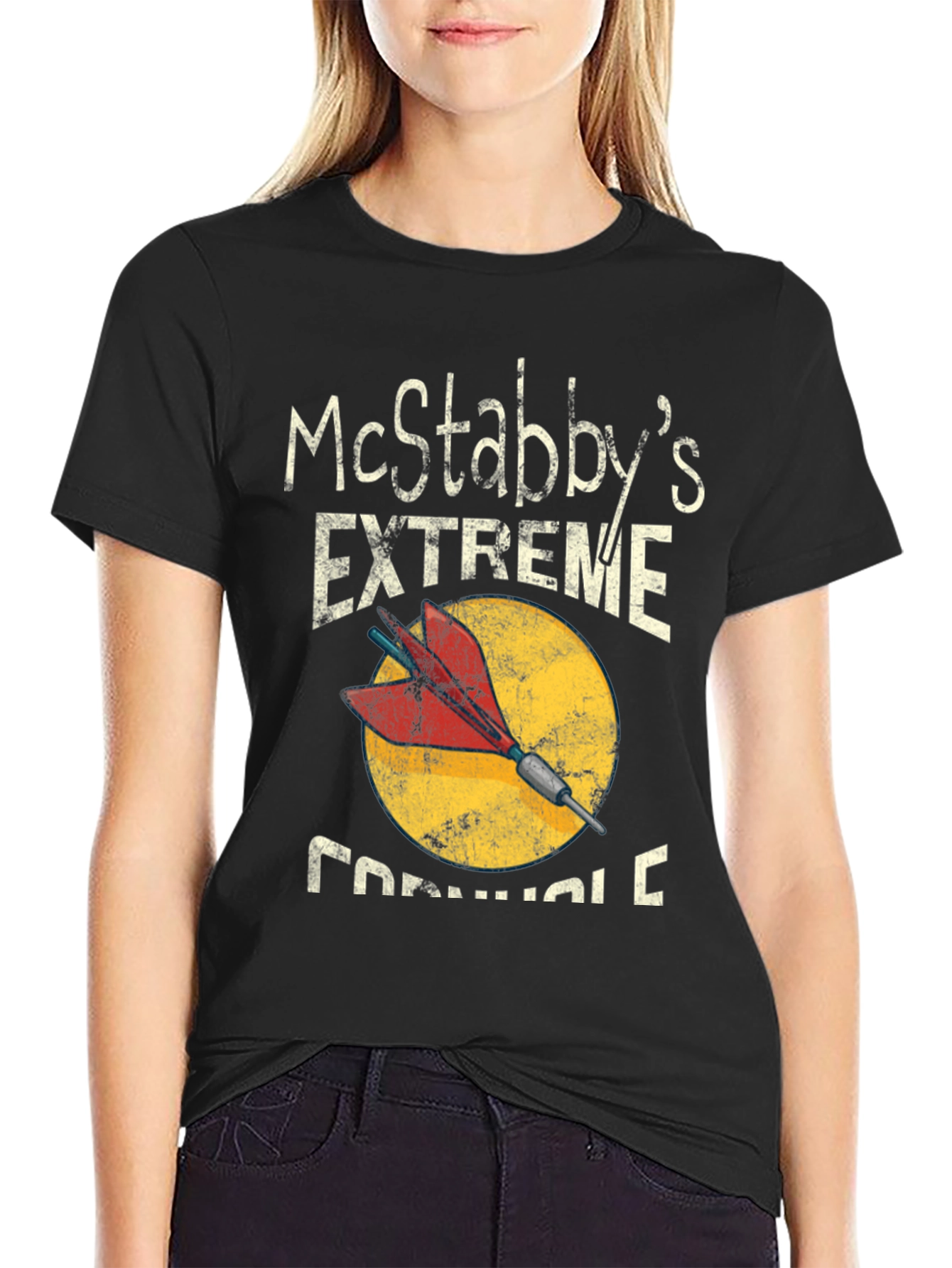 Black McStabby's Extreme Cornhole T-Shirt view 2