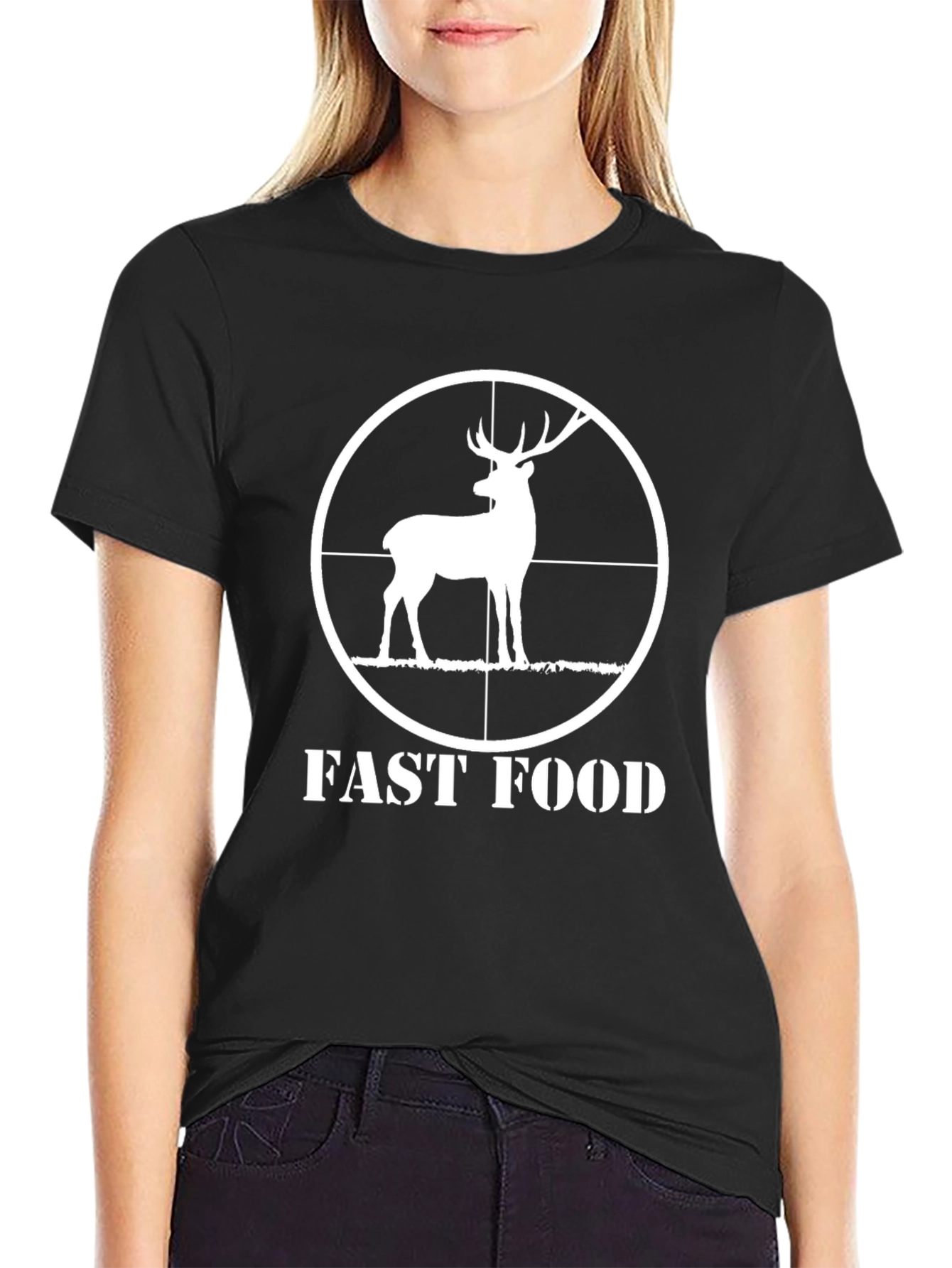 Black Fast Food Deer Hunting Graphic T-Shirt view 2