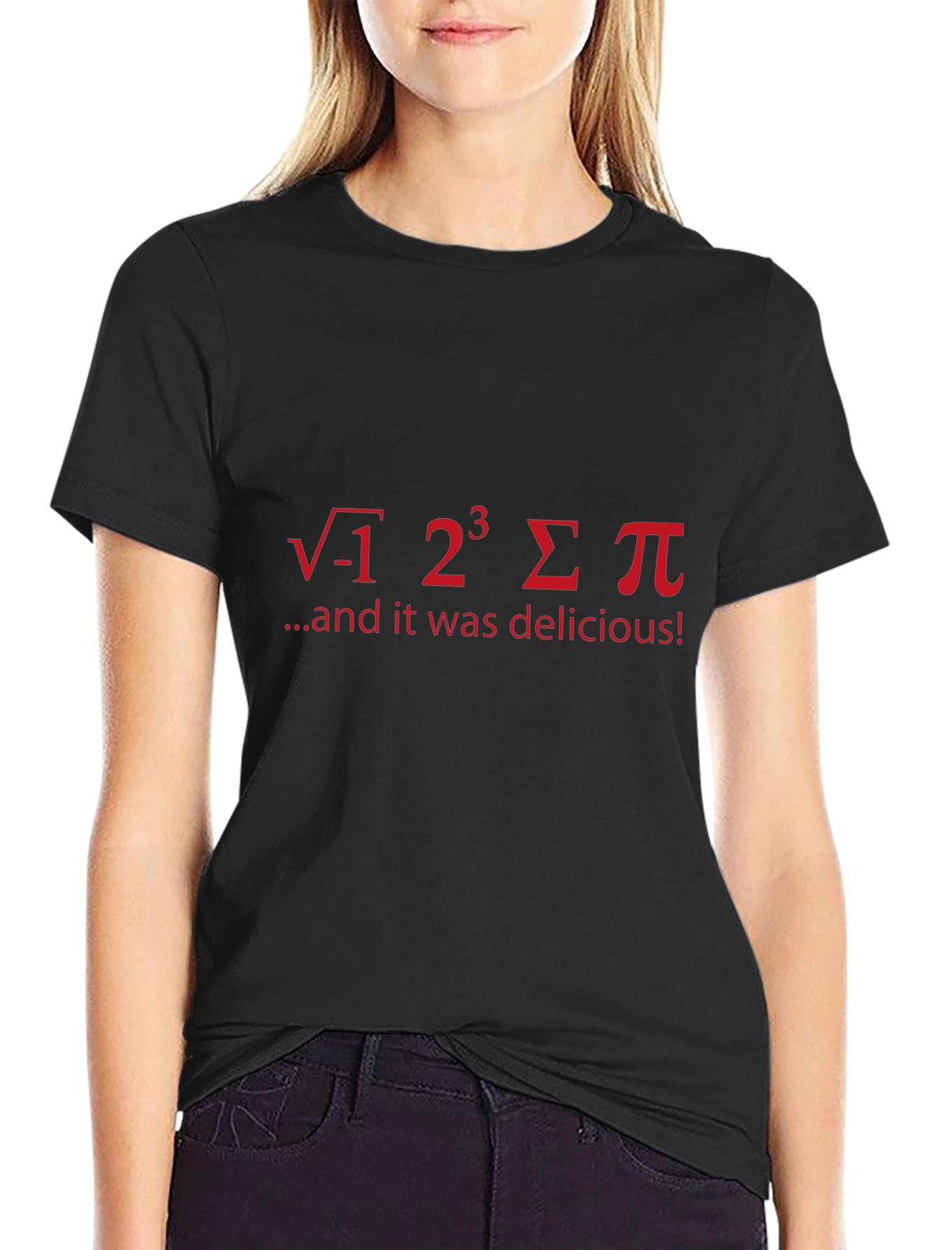 Black Math Pun T-Shirt: Square Root of -1, 2 cubed, Sum, Pi view 2