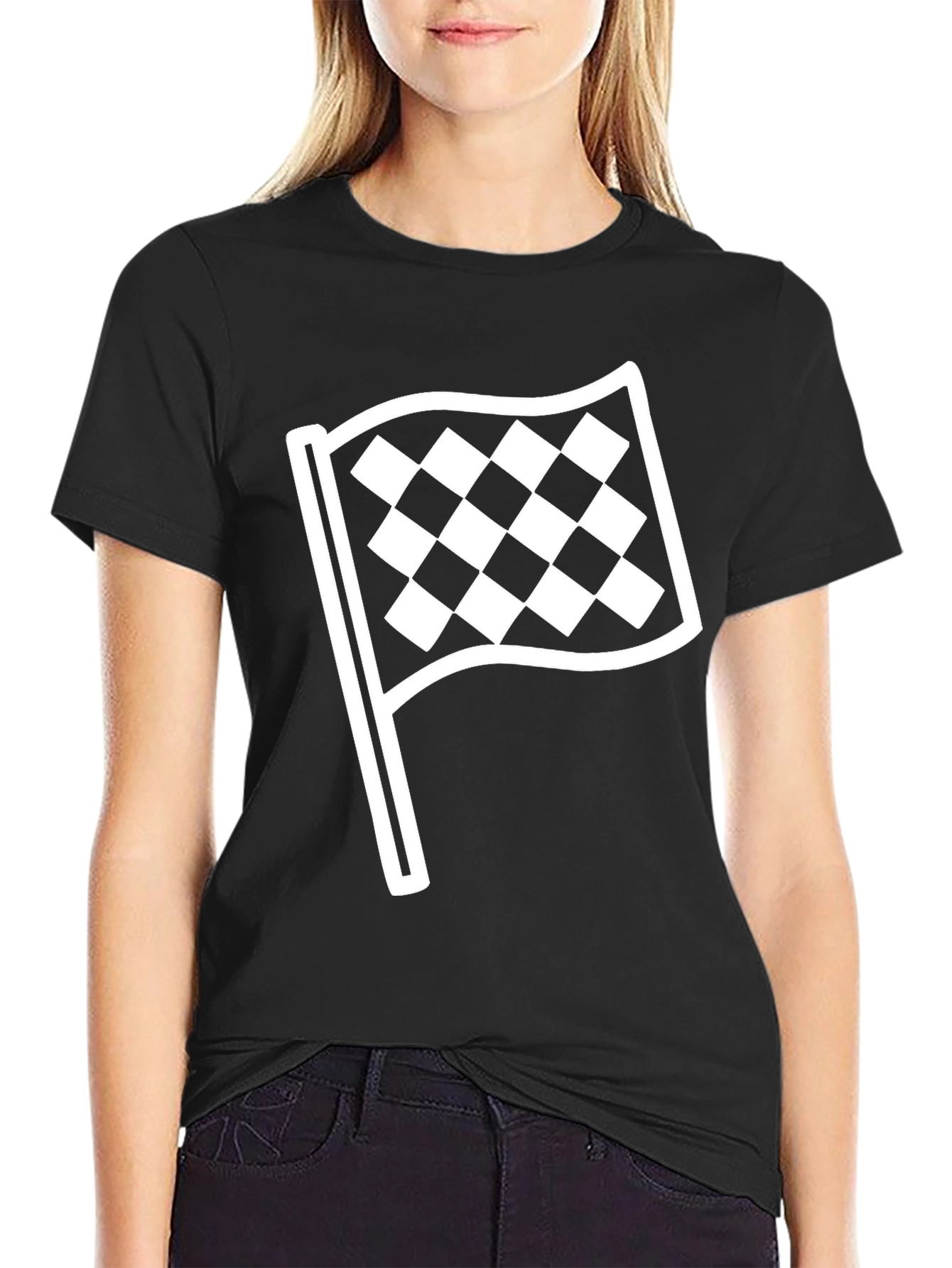 Black Checkered Flag Graphic Tee - Black Unisex T-Shirt view 2