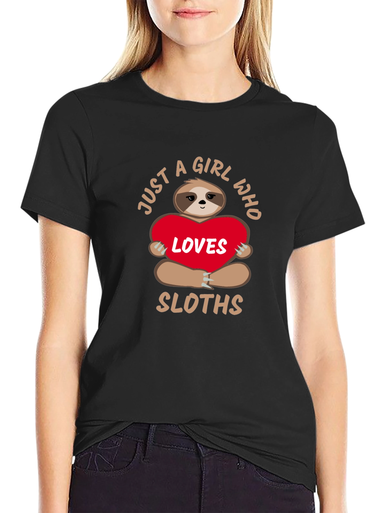 Black Sloth Lover T-Shirt - Just a Girl Who Loves Sloths Tee view 2