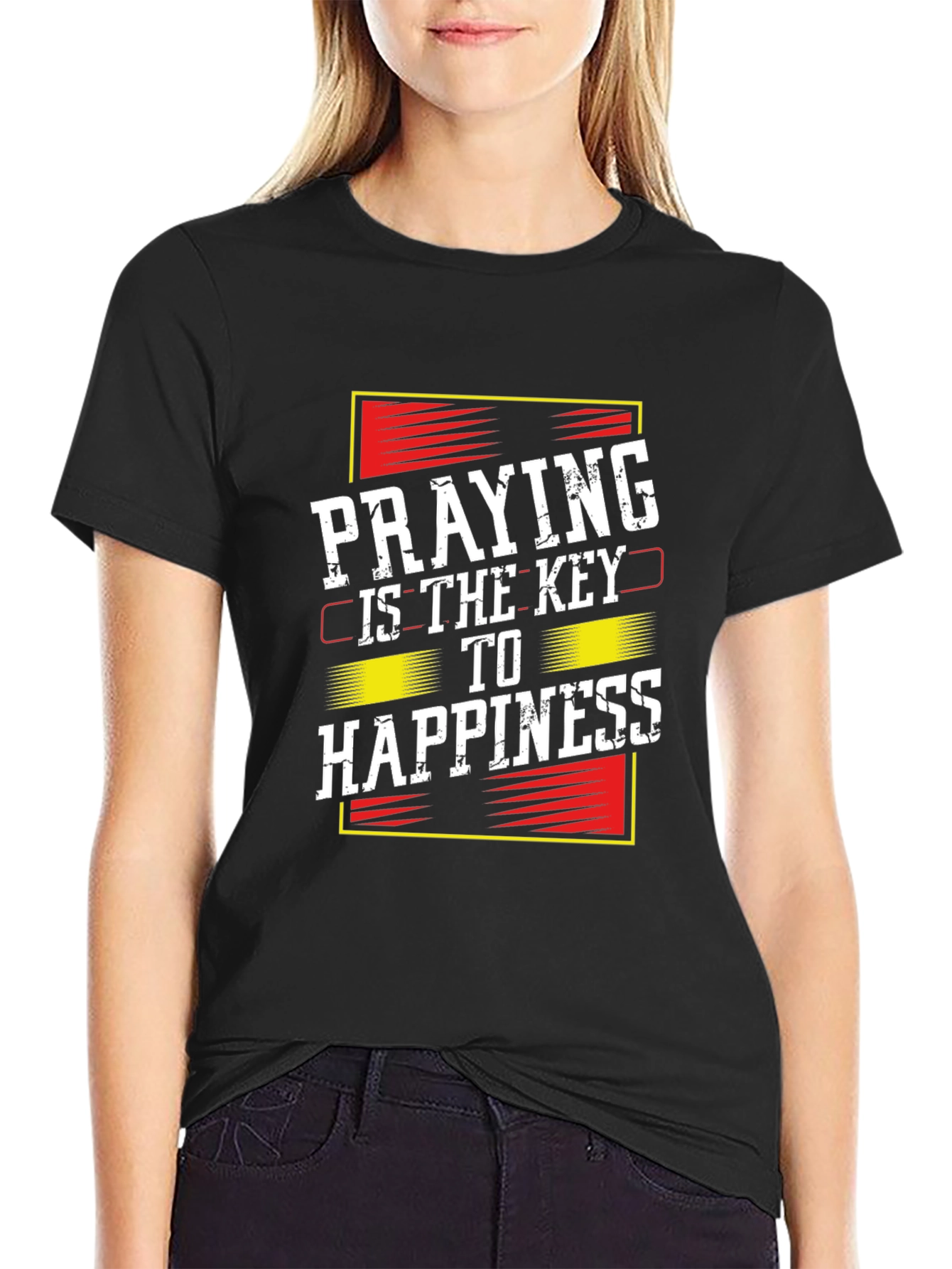 Black Praying is the Key to Happiness Graphic T-Shirt view 2