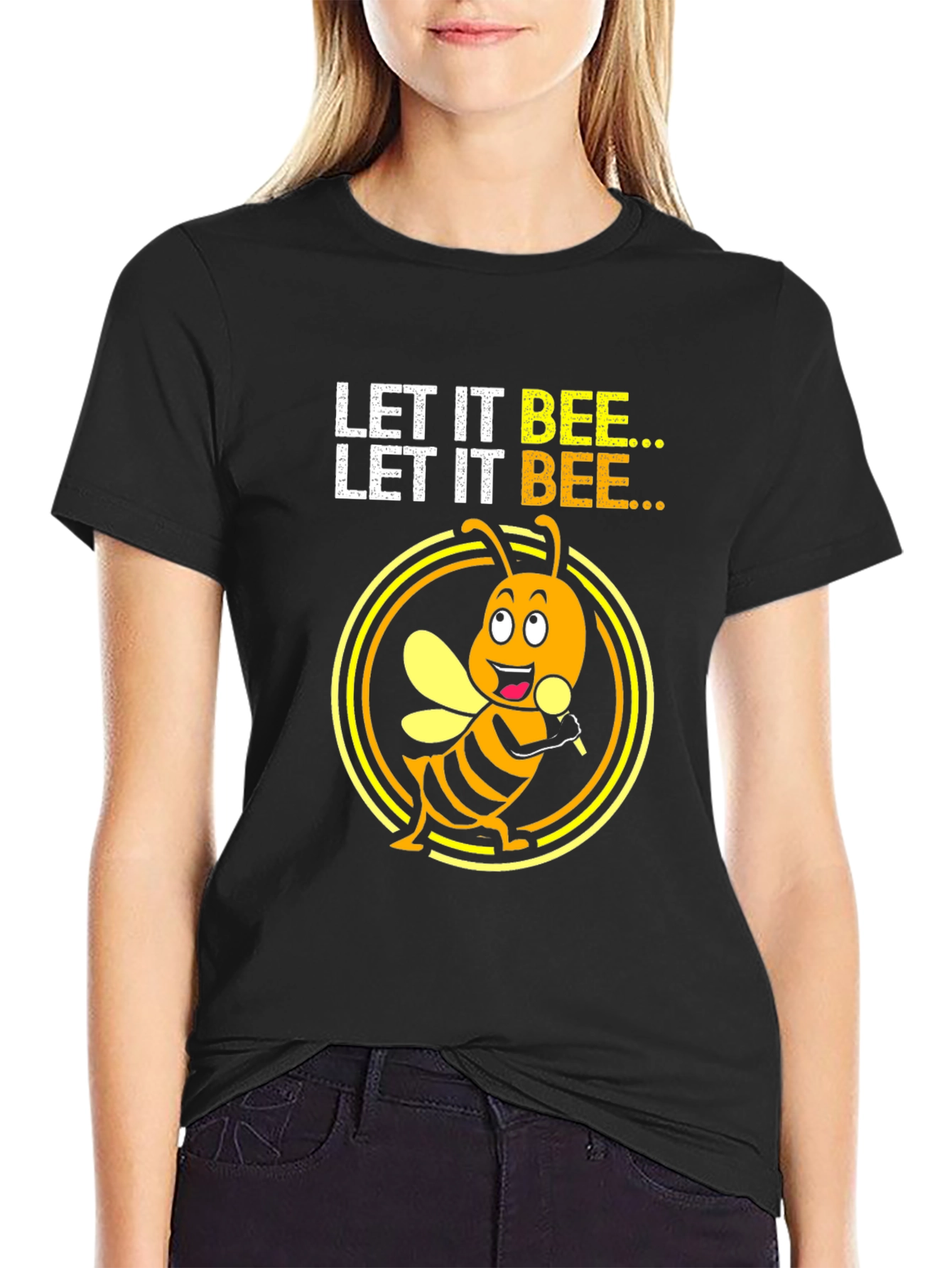 Black Let it Bee Graphic Tee - Unisex Black T-Shirt view 2