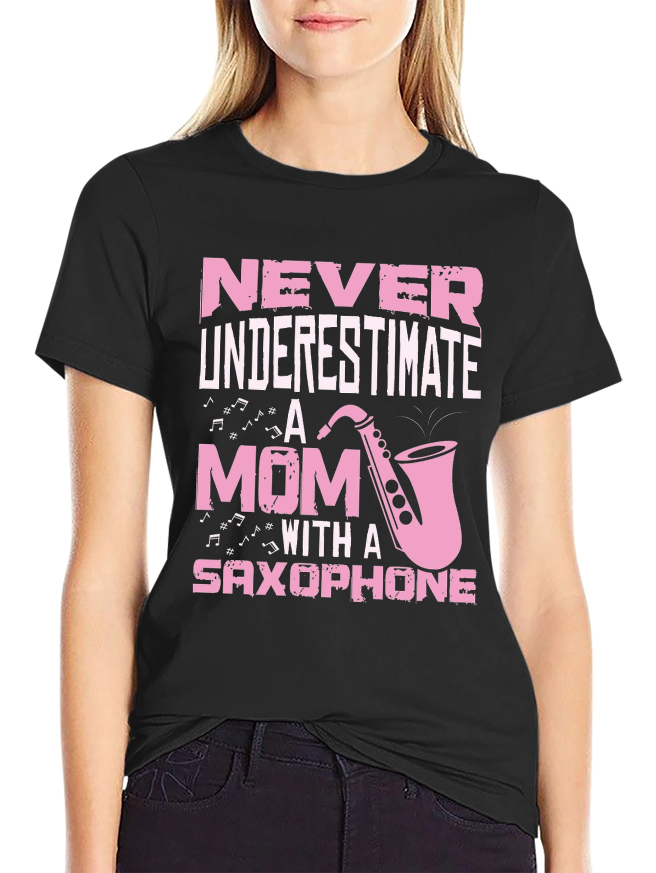 Black Never Underestimate a Mom Saxophone T-Shirt view 2