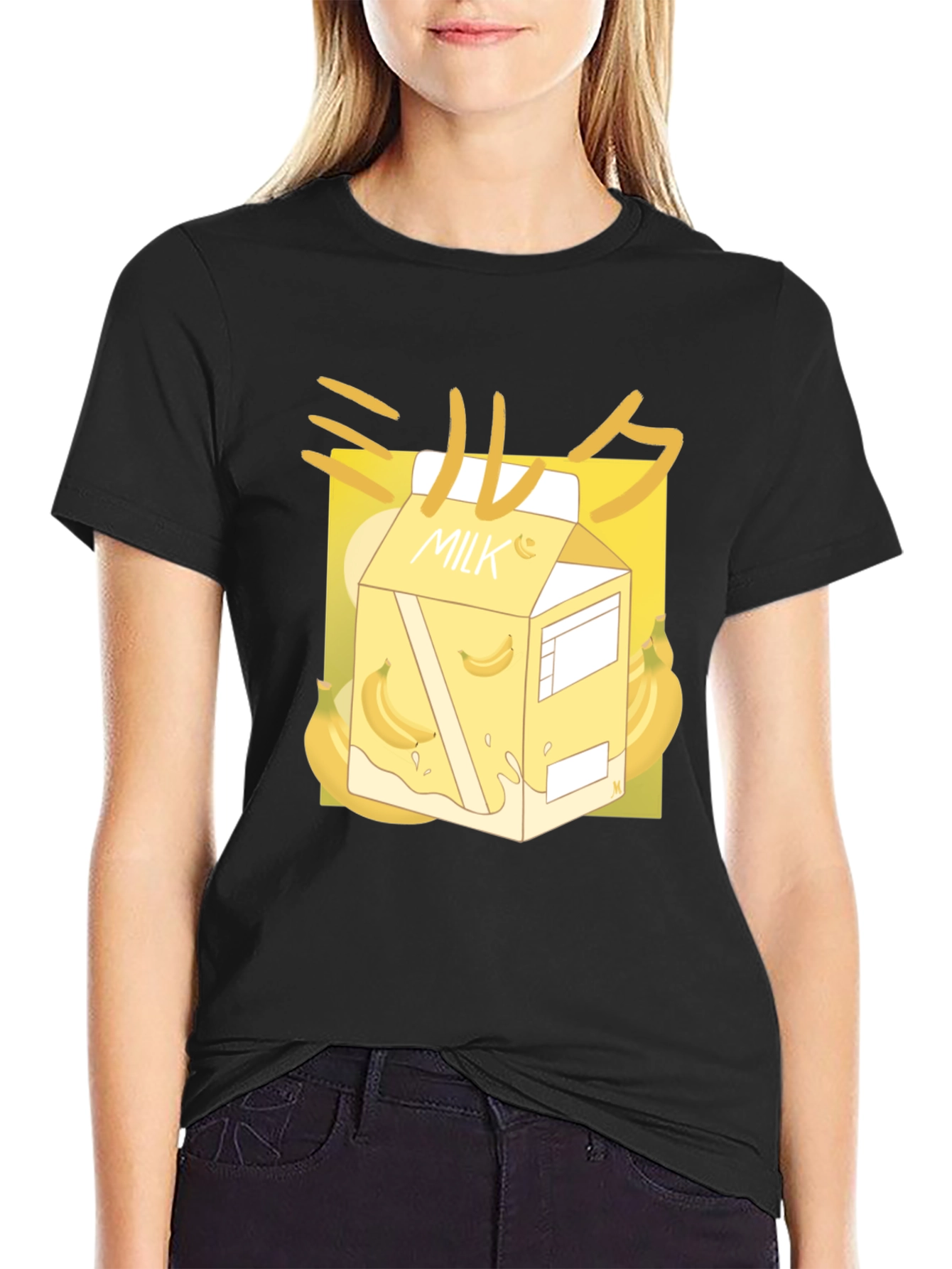 Black Banana Milk T-Shirt - Kawaii Style Black Tee view 2
