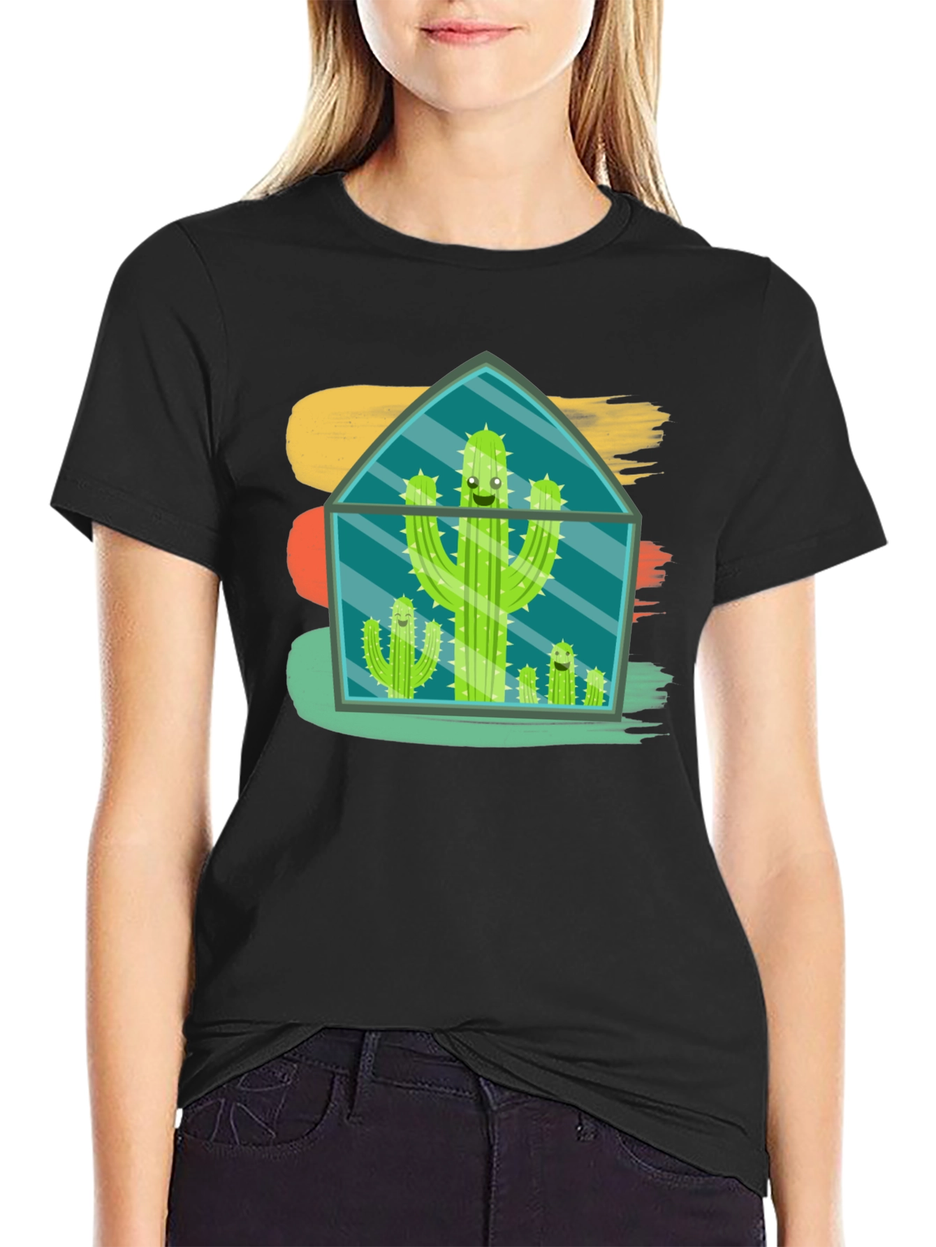 Black Cactus Terrarium T-Shirt - Funny Plant Lover Tee view 2