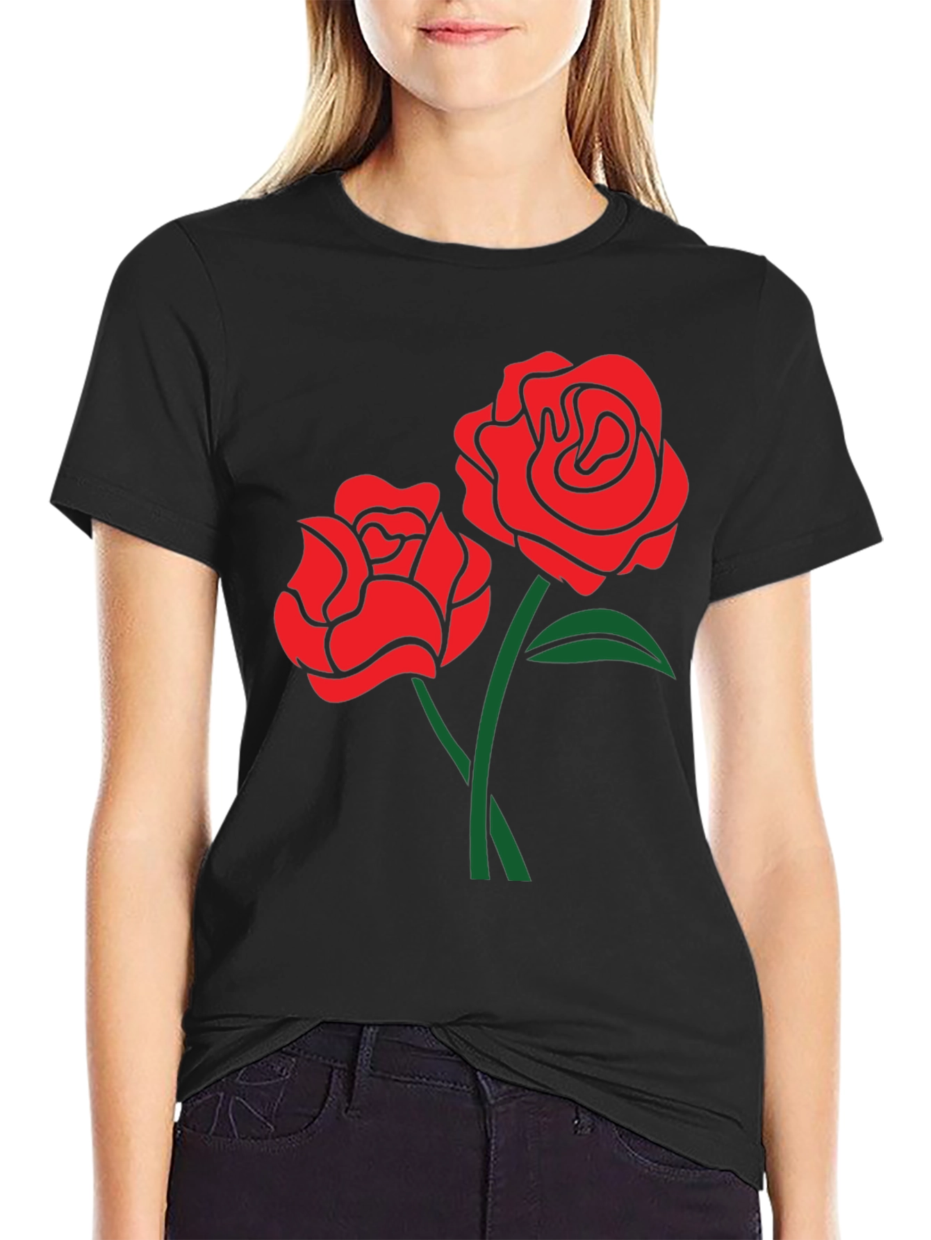 Black Rose Graphic Tee - Black Casual Shirt view 2