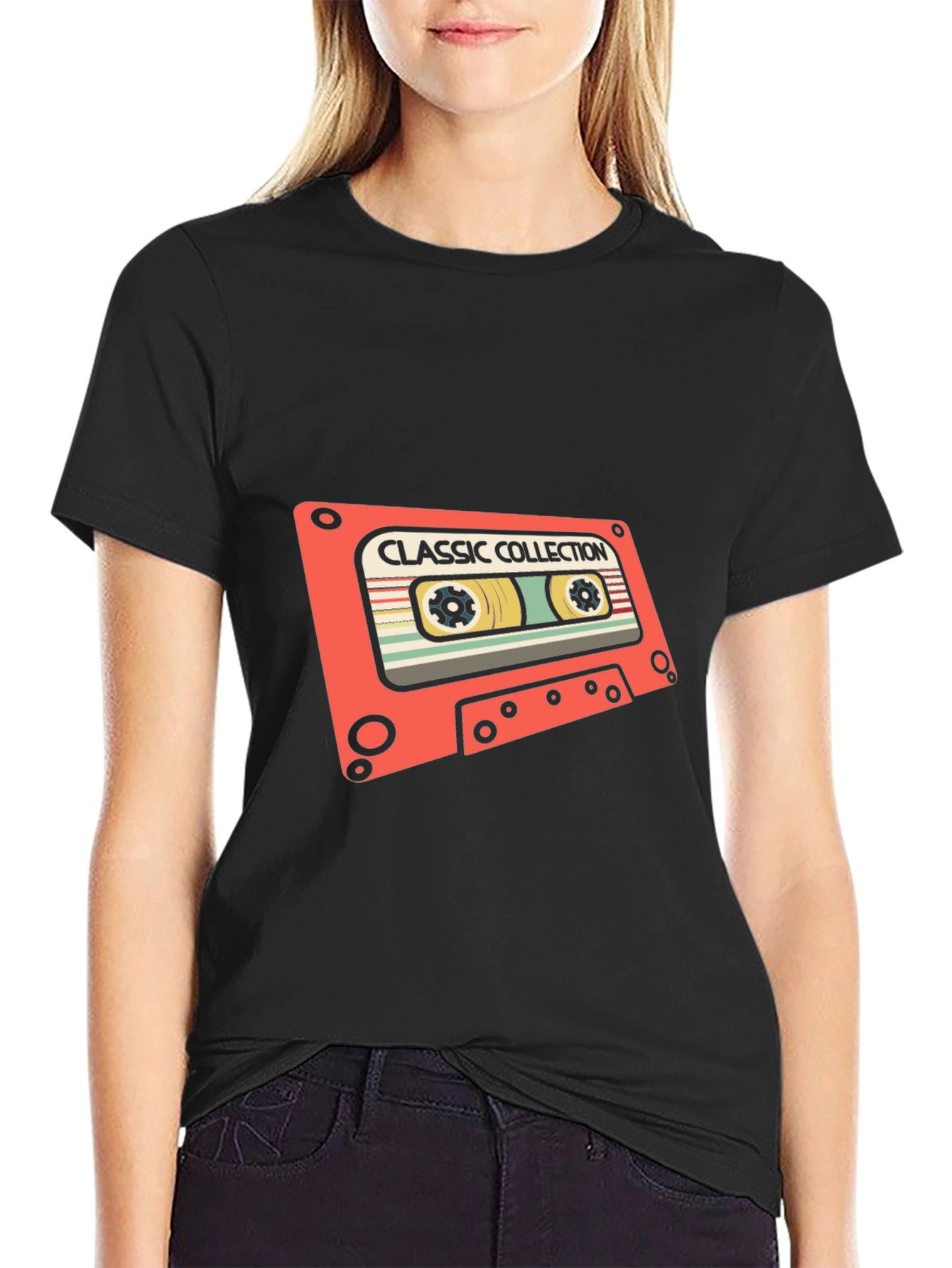 Black Retro Cassette Tape Graphic T-Shirt view 2
