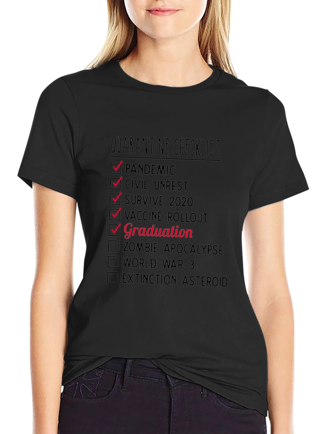 Black Quarantine Graduation Checklist T-Shirt view 2