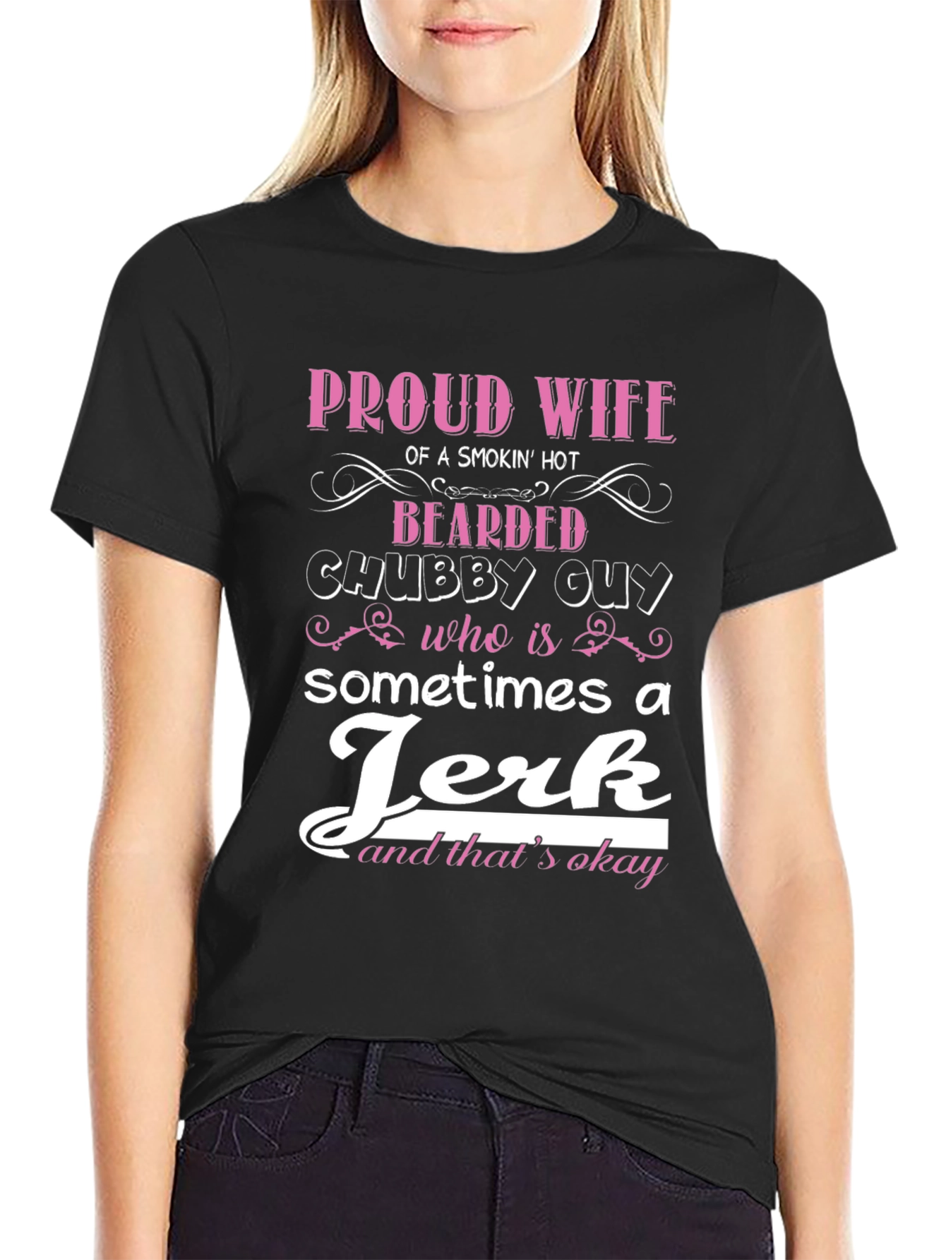 Black Proud Wife Bearded Chubby Guy Humor T-Shirt view 2