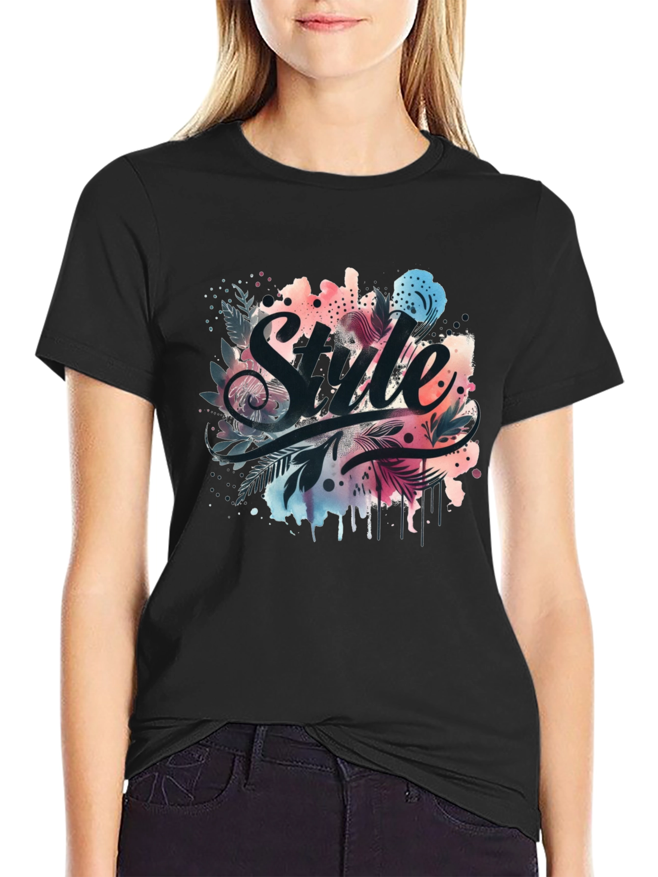 Black Stylish 'Style' Graphic Print Black T-Shirt view 2