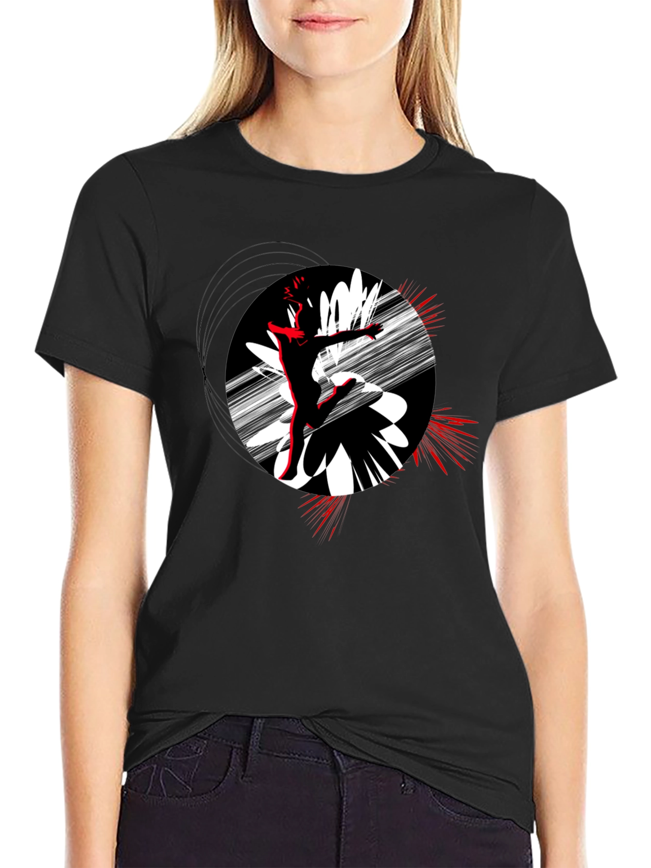 Black Abstract Dance T-Shirt - Black Cotton Tee view 2