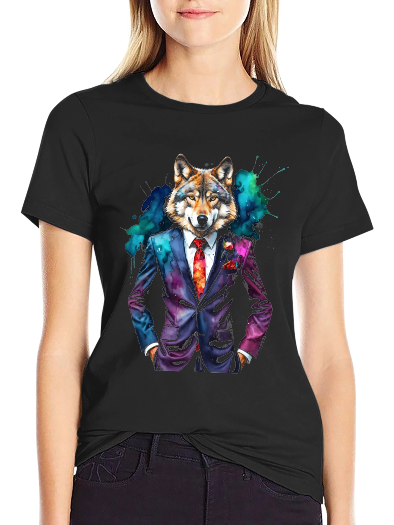 Black Wolf in Suit Graphic Tee - Unique Style view 2