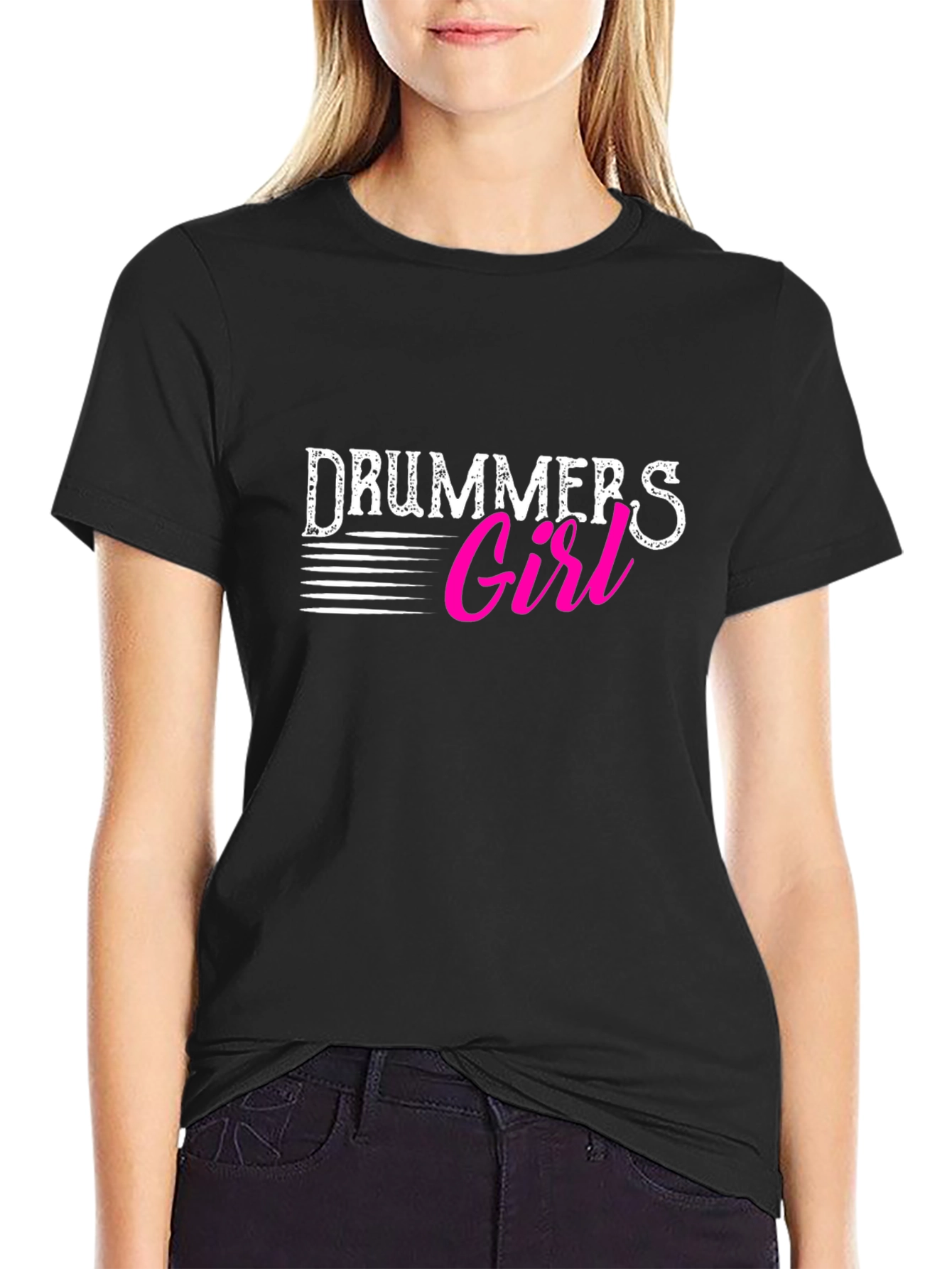 Black Drummer's Girl Black T-Shirt for Music Lovers view 2
