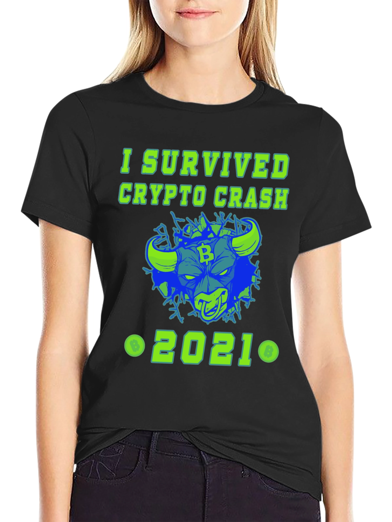 Black I Survived Crypto Crash 2021 Graphic Tee view 2