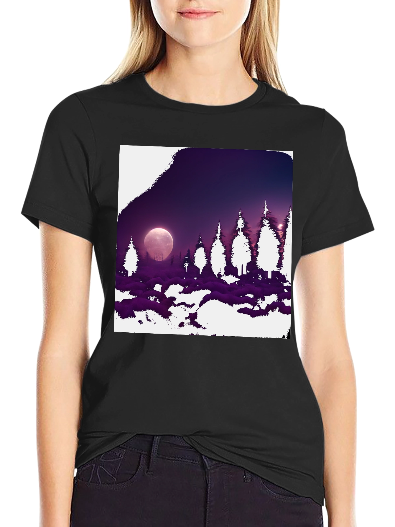 Black Lunar Forest Graphic Tee - Black Cotton Blend view 2