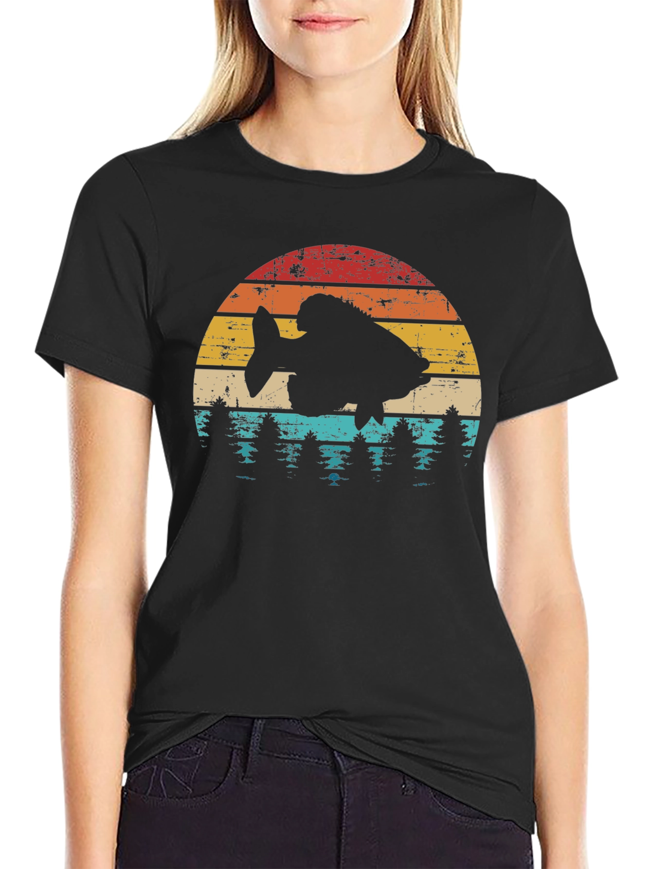 Black Retro Fishing T-Shirt - Angler Silhouette Tee view 2