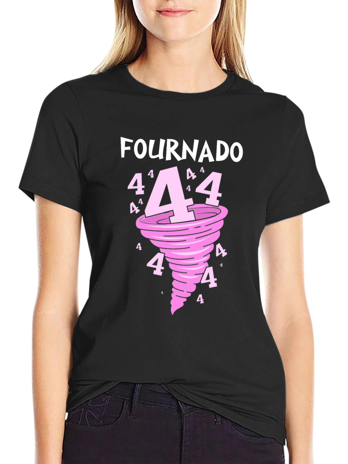Black Fournado T-Shirt - Funny 4th Birthday Tornado Tee view 2