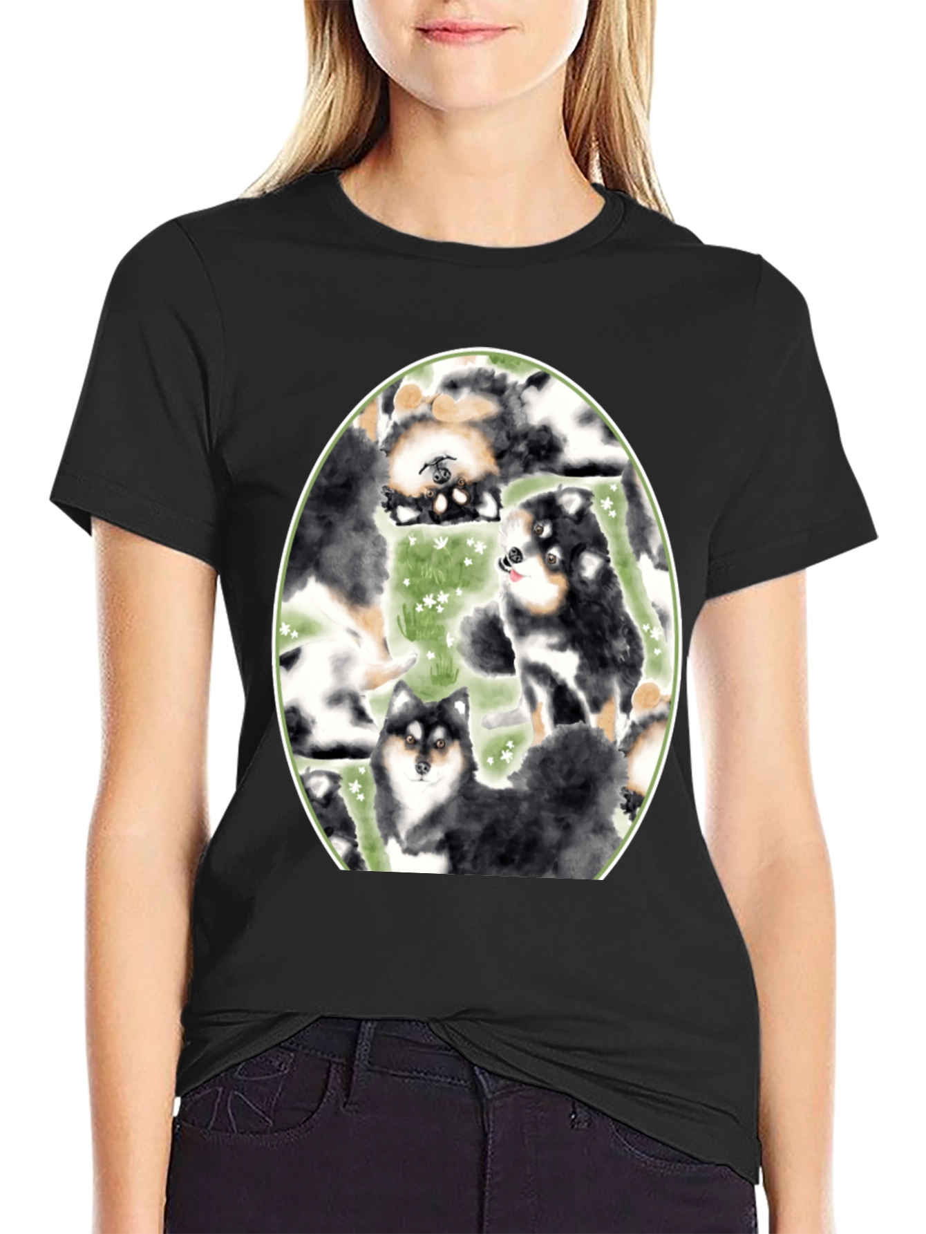Black Dog Lover's T-Shirt: Cute Canine Pattern, Black view 2